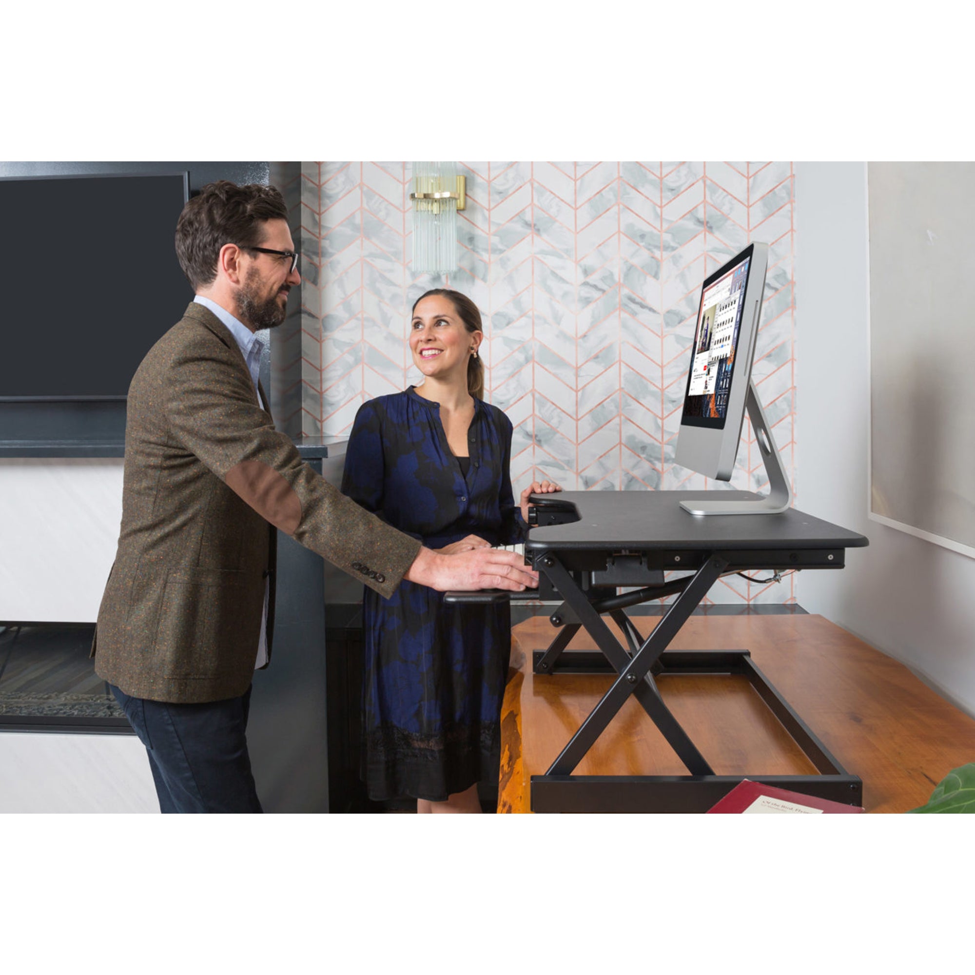 Rocelco 40 In Standing Desk Converter & 30 In Dual Monitor Stand w/ USB Charging - VMInnovations