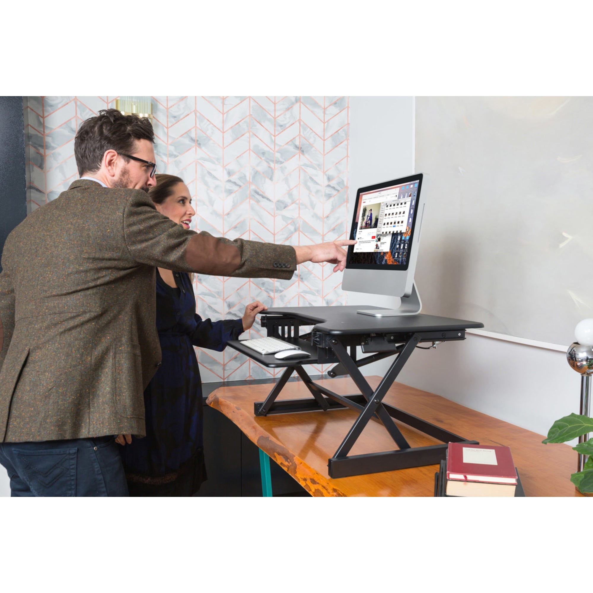 Rocelco 40 Inch Standing Desk Support Riser, Black and Dual Monitor Desk Mount