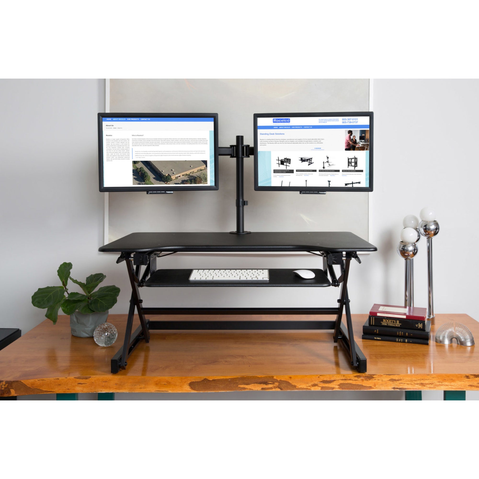 Rocelco 40 Inch Standing Desk Support Riser, Black and Dual Monitor Desk Mount