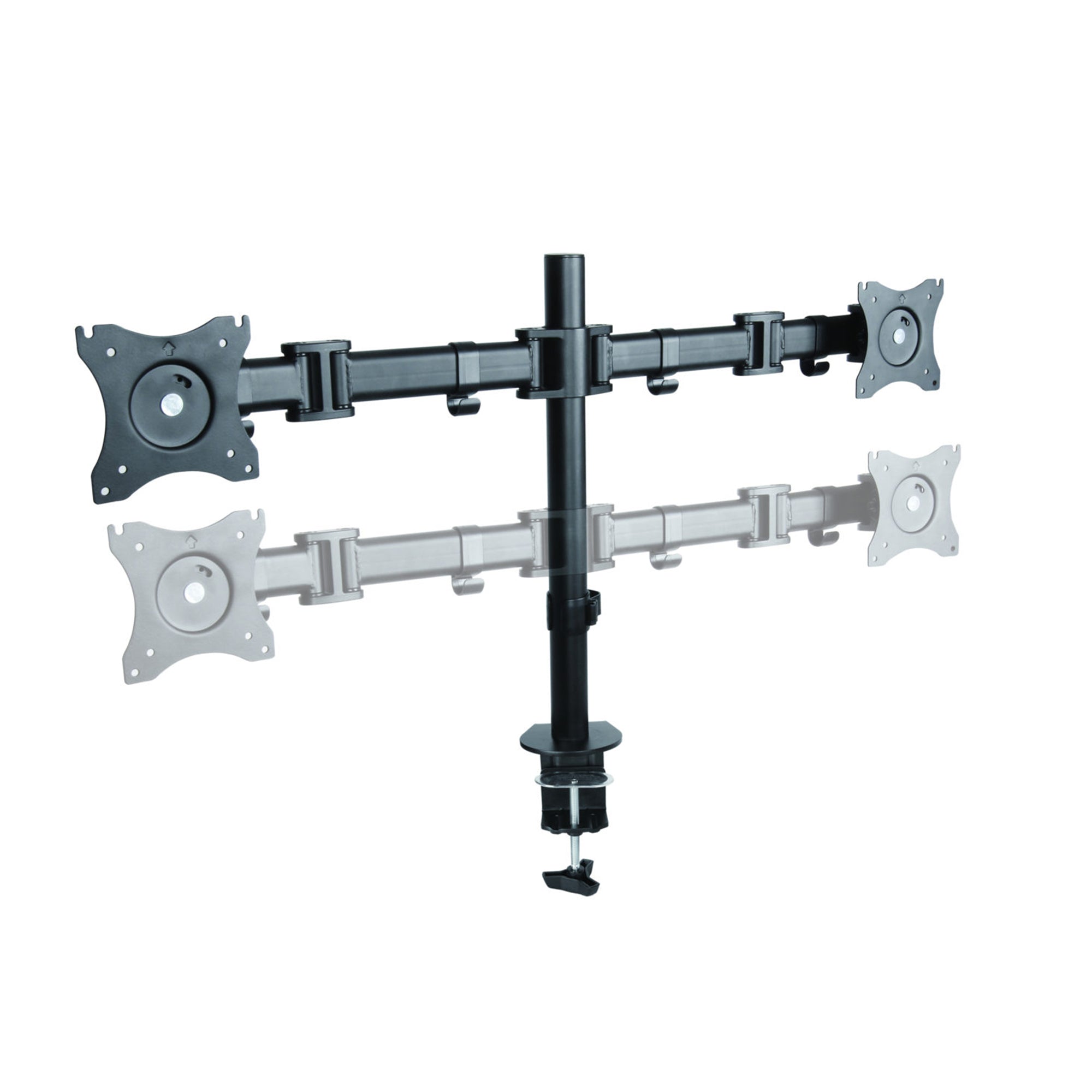 Rocelco 46 In Standing Desk Converter, Teak & Adjustable Dual Monitor Desk Mount - VMInnovations