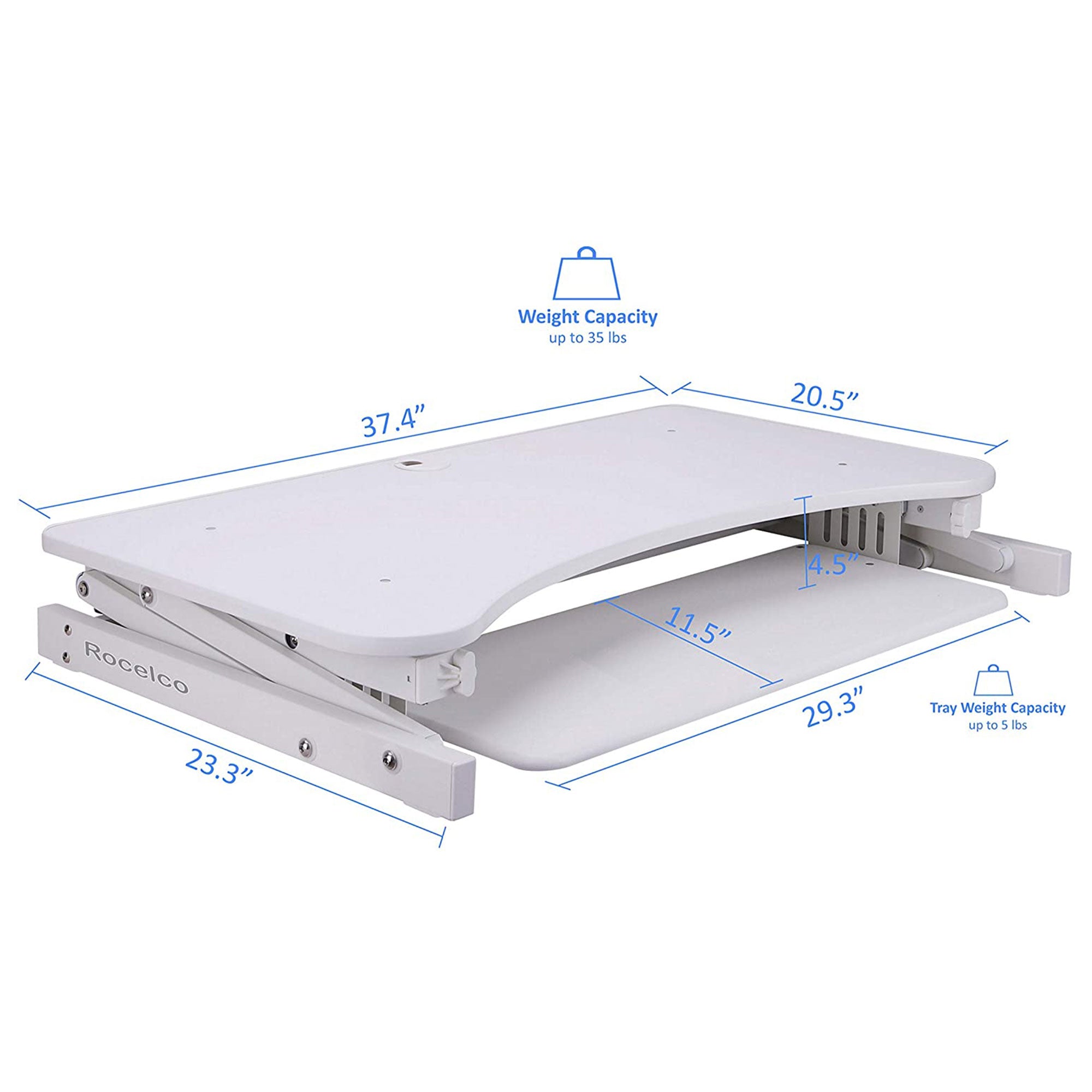 Rocelco Standing Desk Converter 37.5 Inch Deluxe Adjustable Support Riser, White