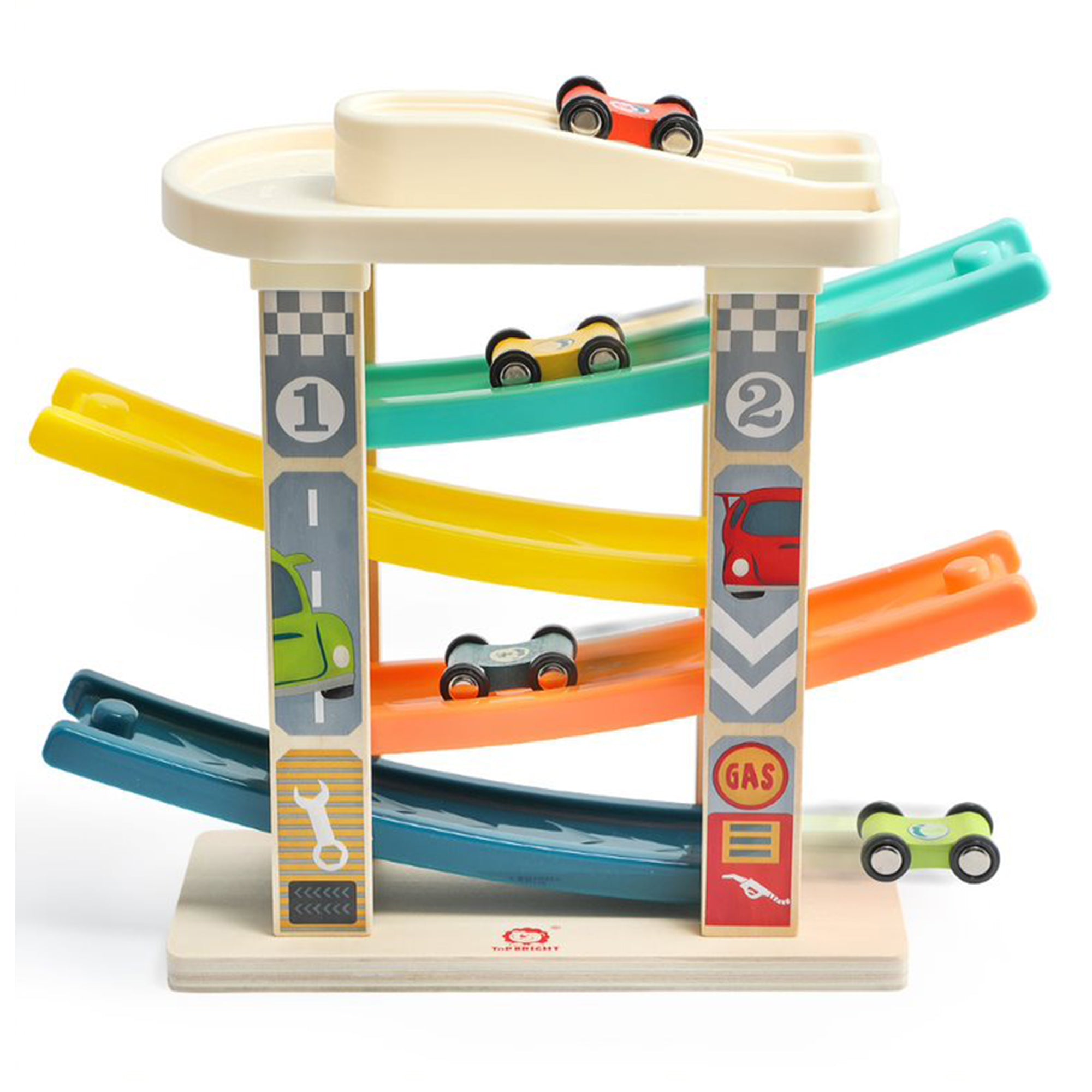 Topbright Toys Ramp Racer Tower with 4 Wooden Race Cars for Toddlers (Open Box) - VMInnovations