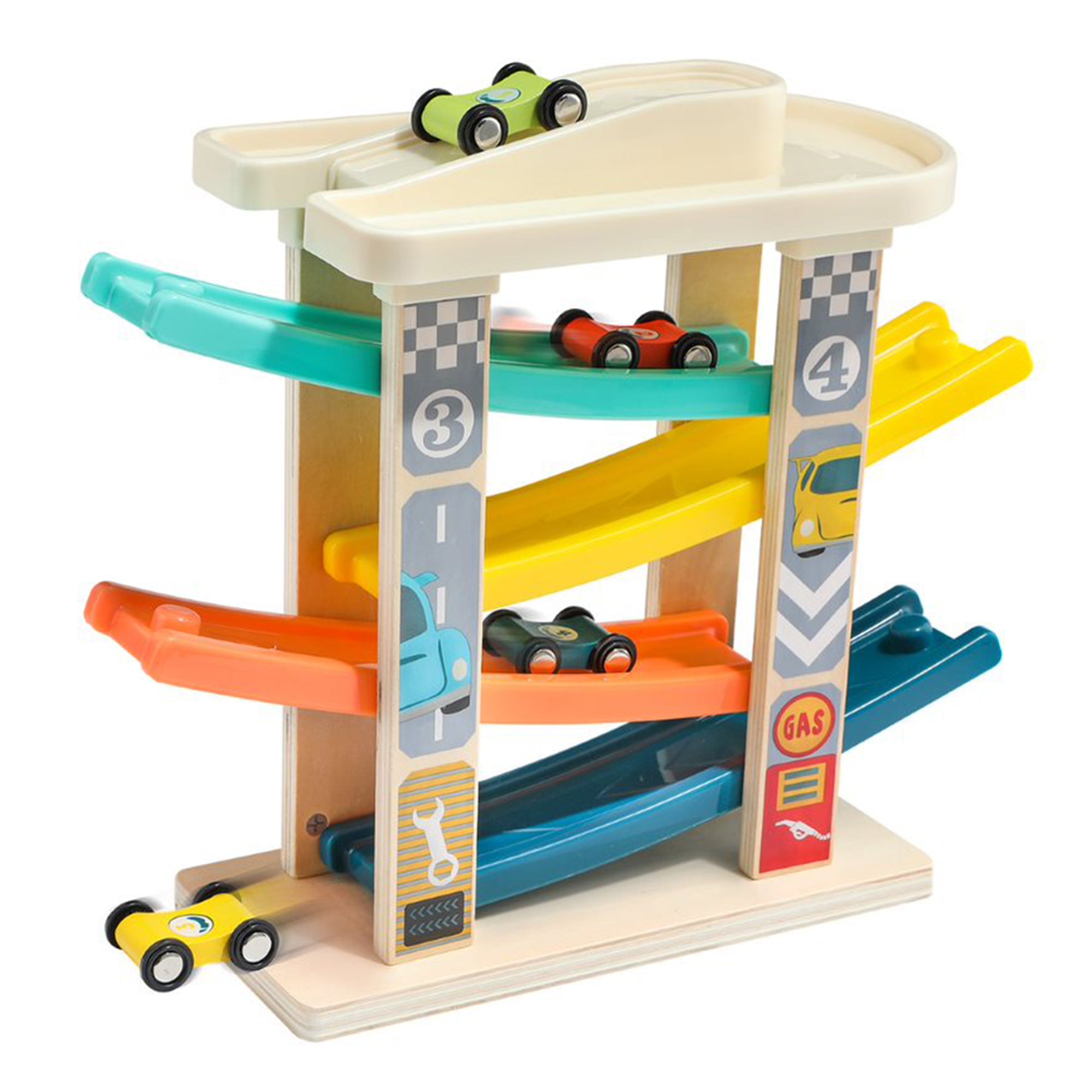 Topbright Toys Ramp Racer Tower with 4 Wooden Race Cars for Toddlers (Open Box) - VMInnovations