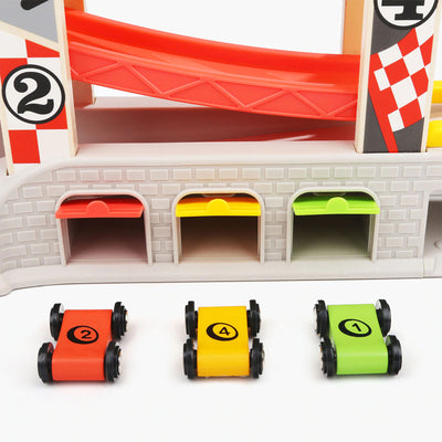 Topbright City Ramp Racetrack Toy  w/ 4 Wooden Cars and Garages (Open Box)