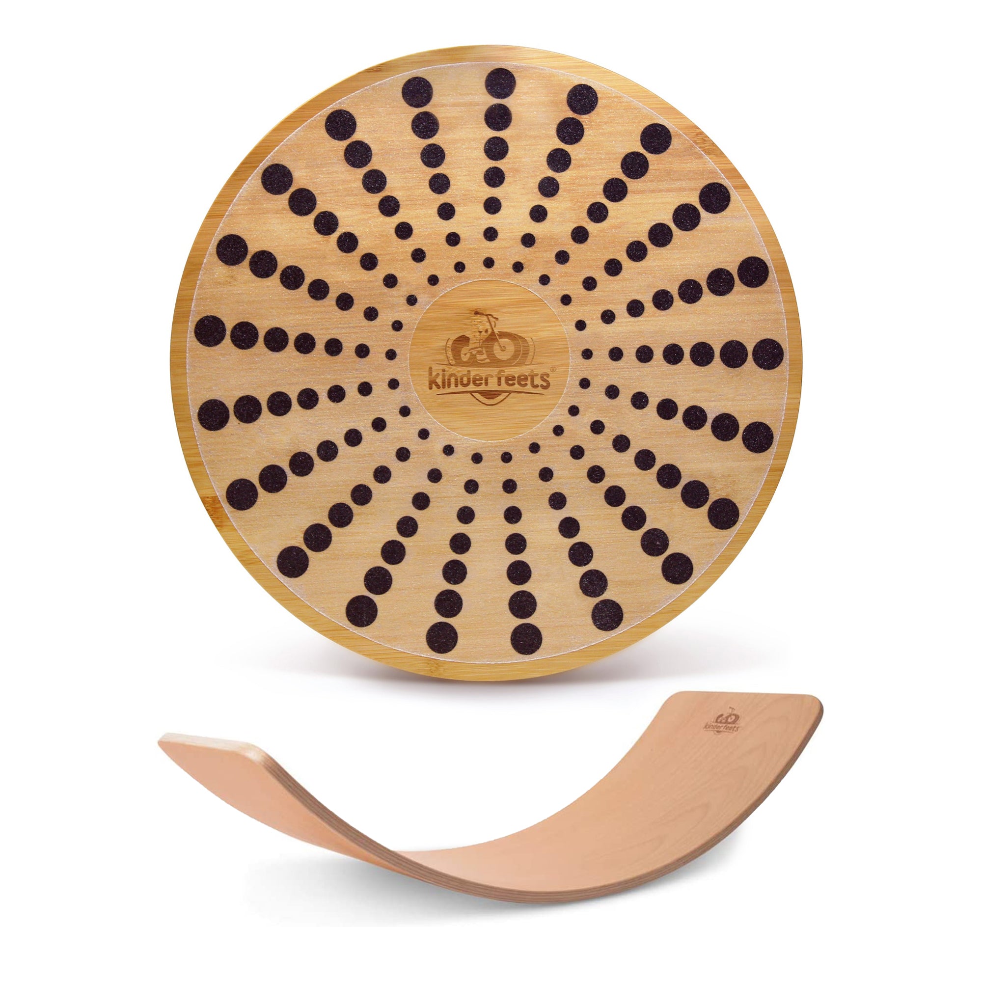 Kinderfeets Bamboo Balance Board Disk & Beechwood Rocking Curved Balance Board