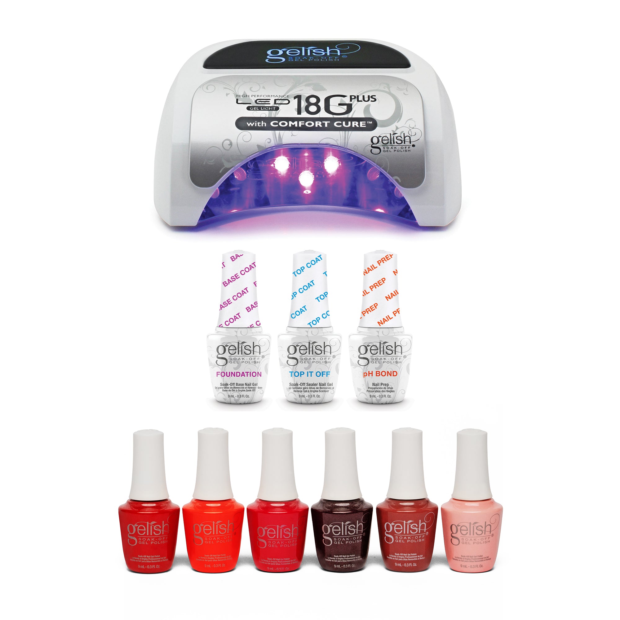 Gelish Complete Manicure Kit w/ LED Curing Light, Terrific Trio & 2022 Reds - VMInnovations