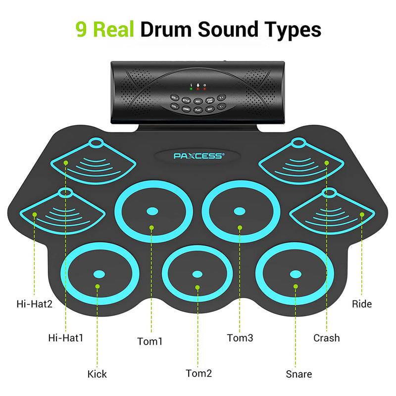 PAXCESS 9 Electronic Drums w/Headphone Jack, Speakers and Drum Sticks (Open Box)