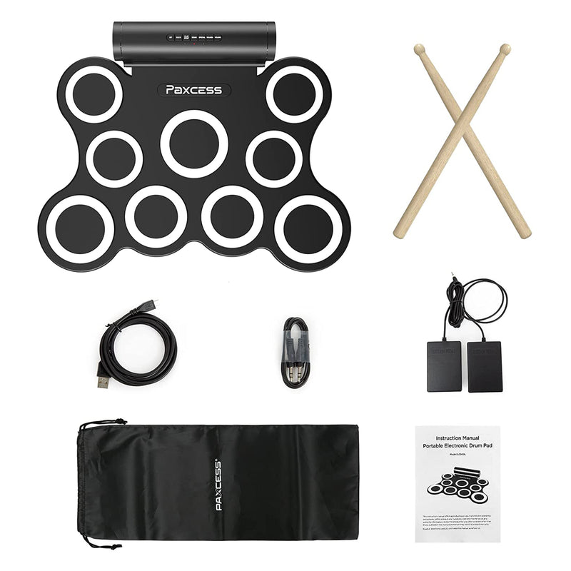 PAXCESS 9 Pad Electronic Drum Set w/ Foot Pedals, Built-In Speaker, and Battery