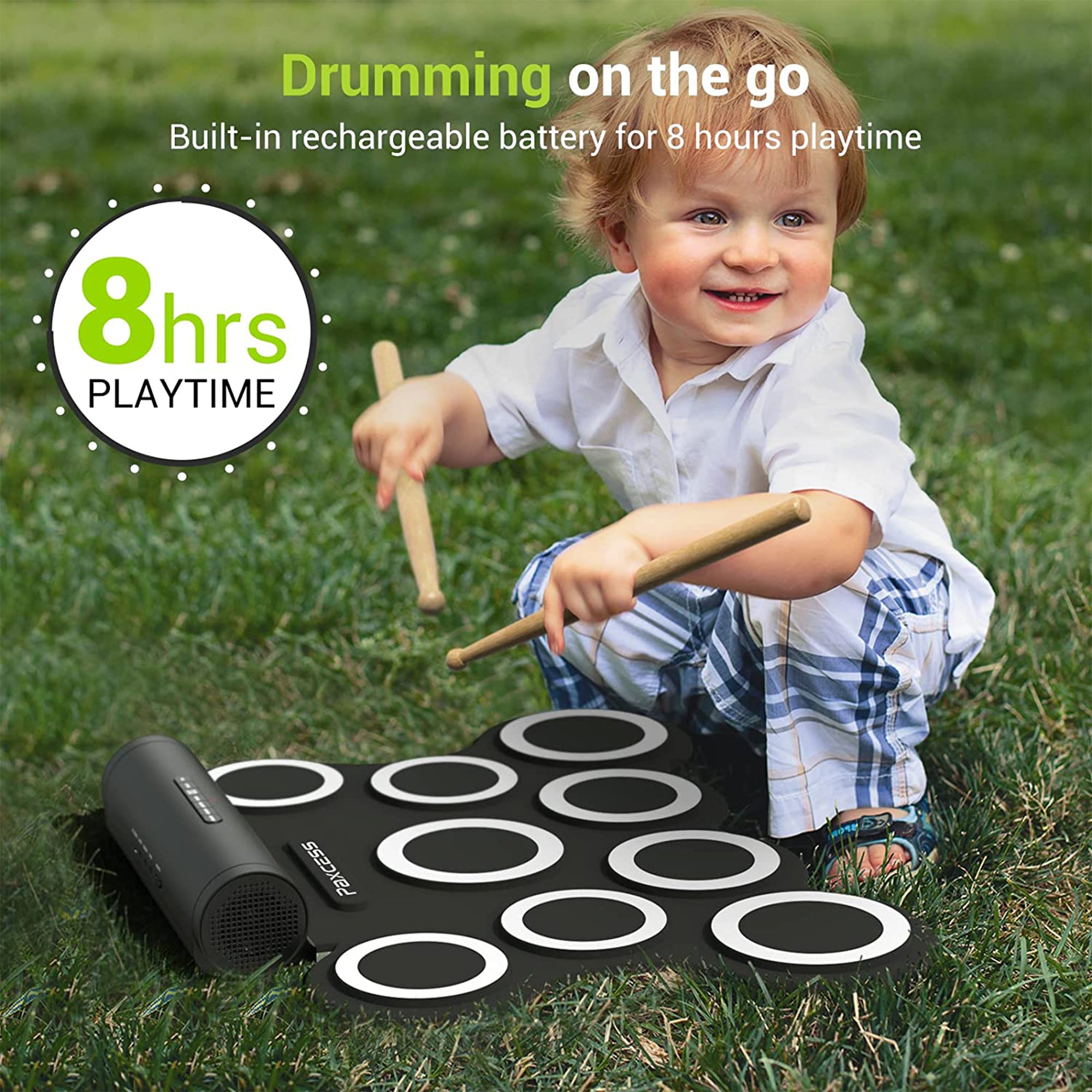 PAXCESS 9 Pad Electronic Drum Set w/ Foot Pedals, Built-In Speaker, and Battery - VMInnovations