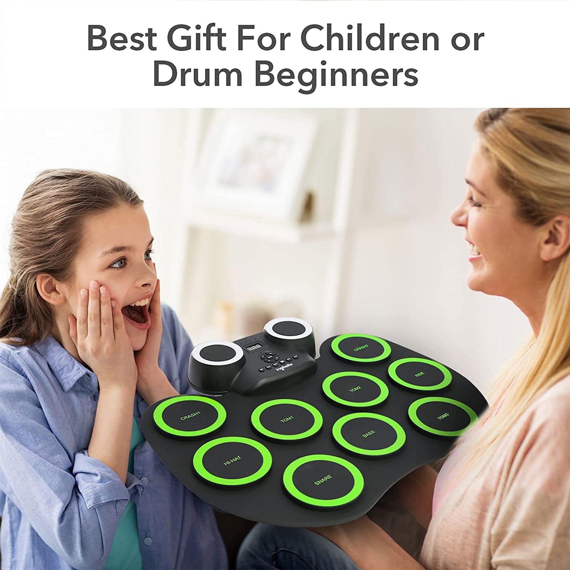 9 Pad Roll Up Electronic Drum Set w/ Foot Pedals, Speaker, and Lights (Open Box) - VMInnovations