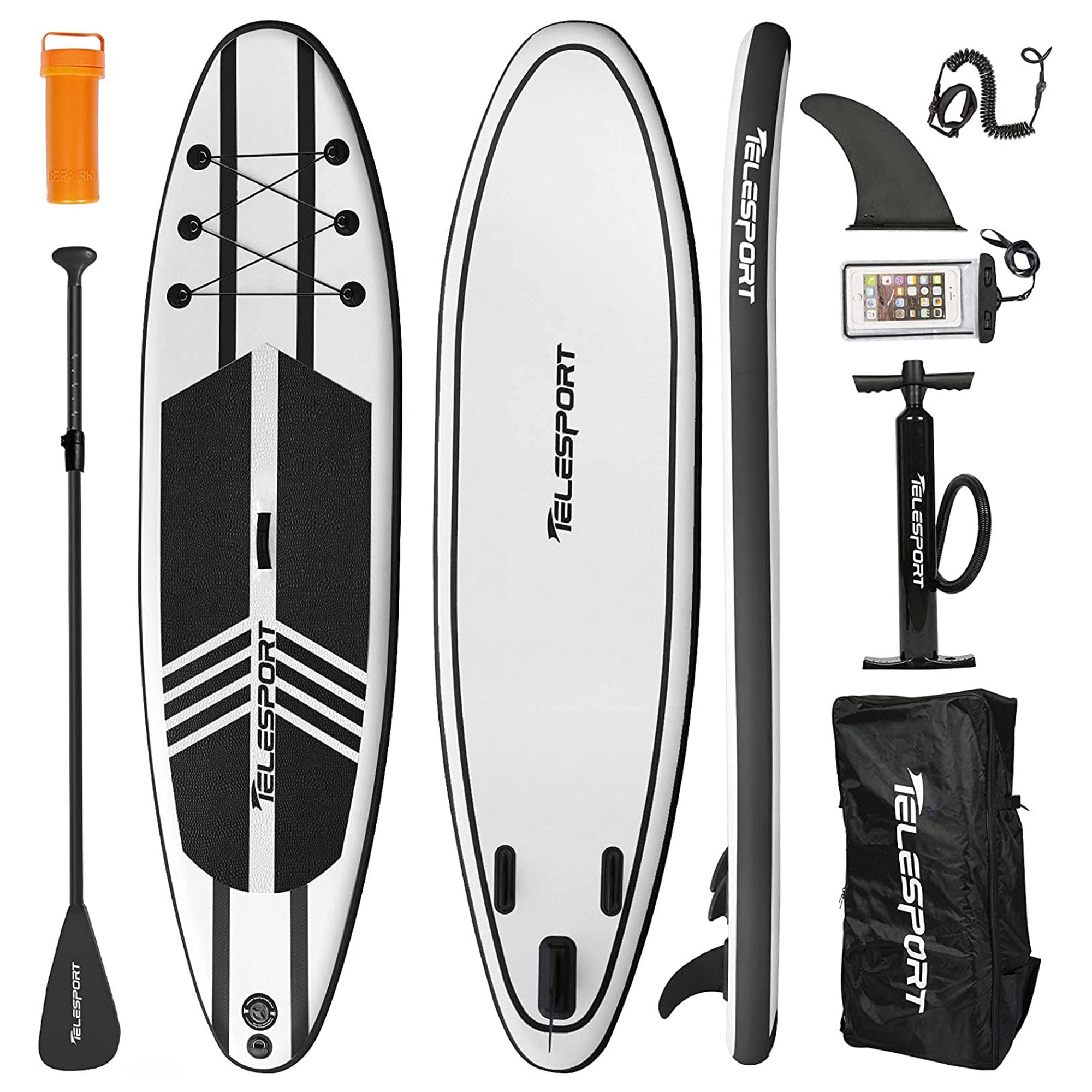 TELESPORT Inflatable Stand Up Paddleboard w/Accessories, Black (Used) - VMInnovations