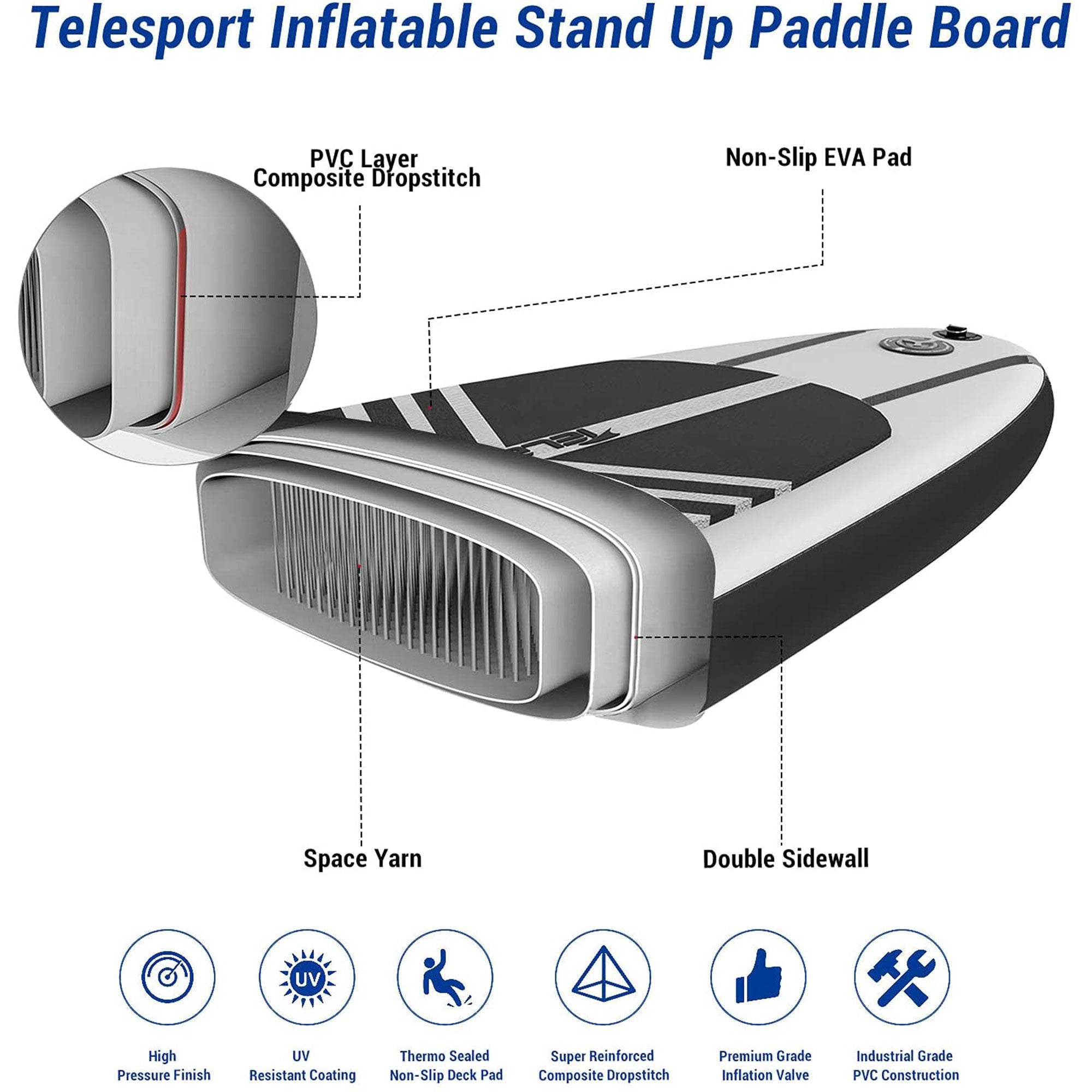 TELESPORT Paddle Boards Stand Up Paddleboard w/Accessories in Black (For Parts) - VMInnovations