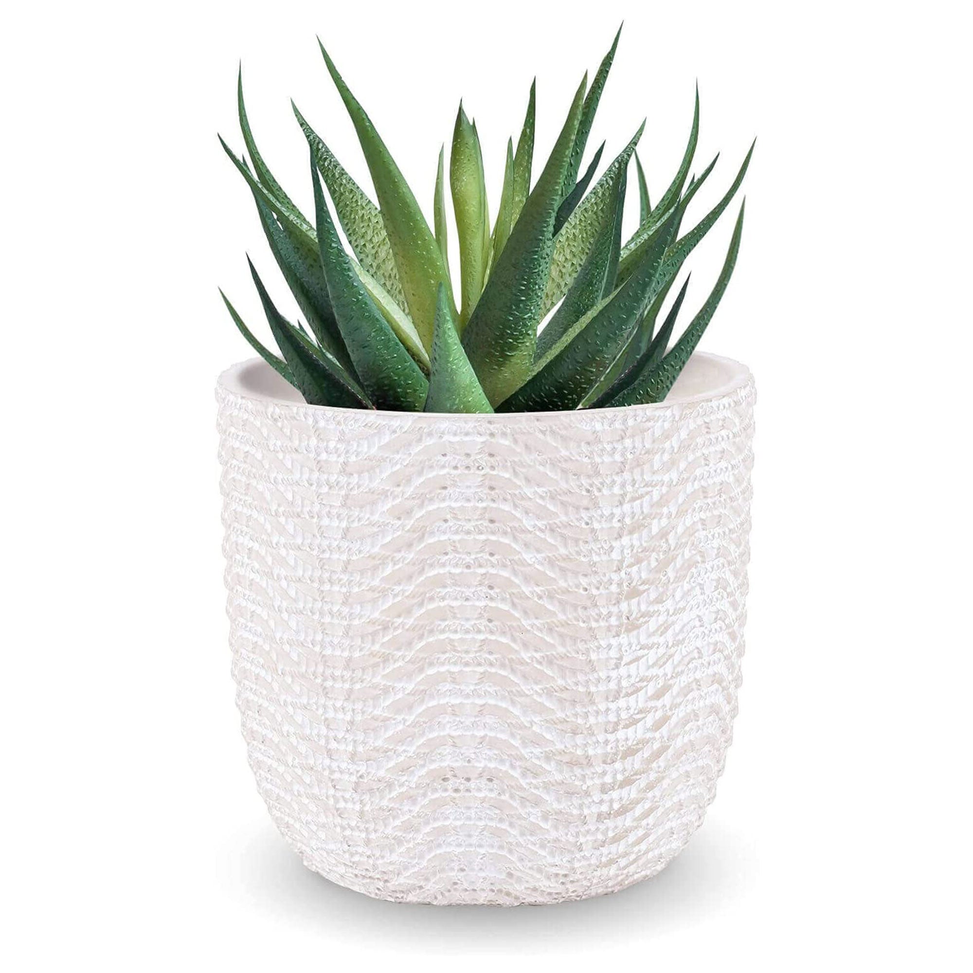 Inspirella 6.5 Inch Ceramic Plant Pots with Drainage Holes, Ocean Waves (2 Pack)