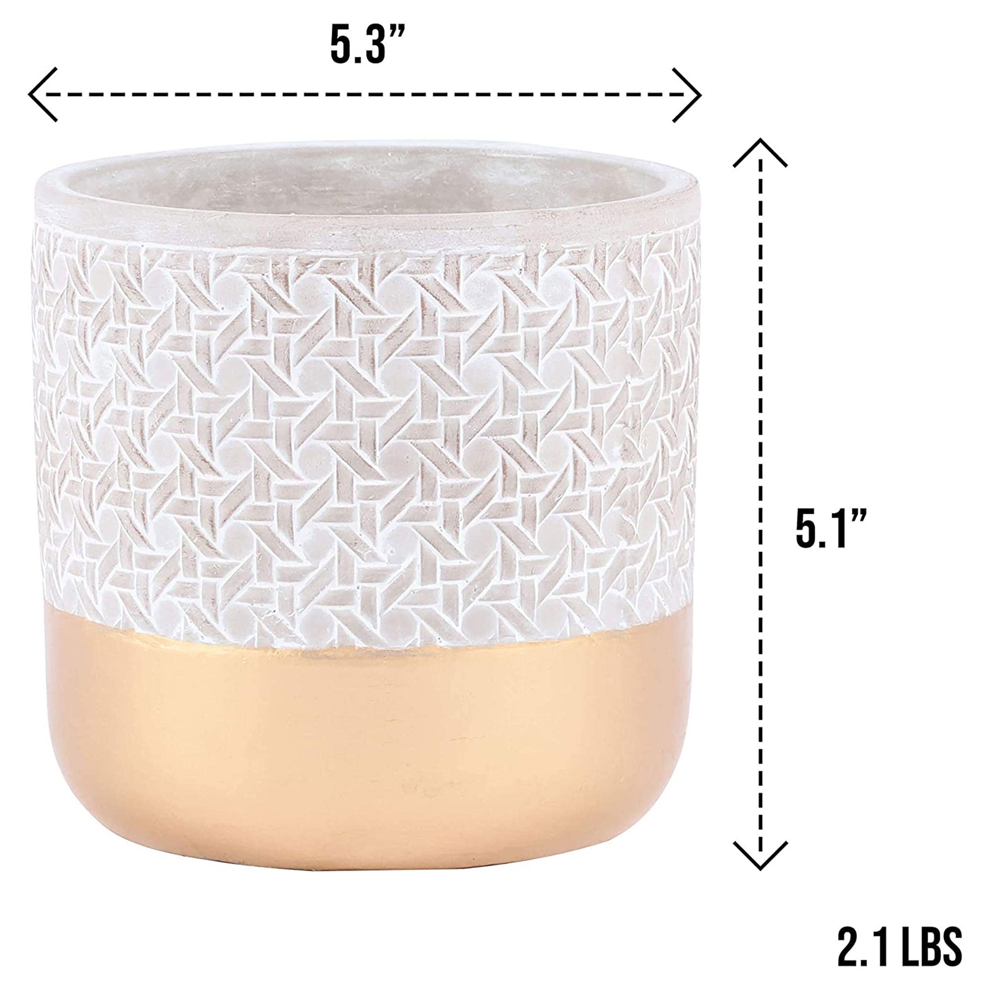 Inspirella 5.3 In Ceramic Round Geometric Plant Pots w/ Drainage Holes (2 Pack)