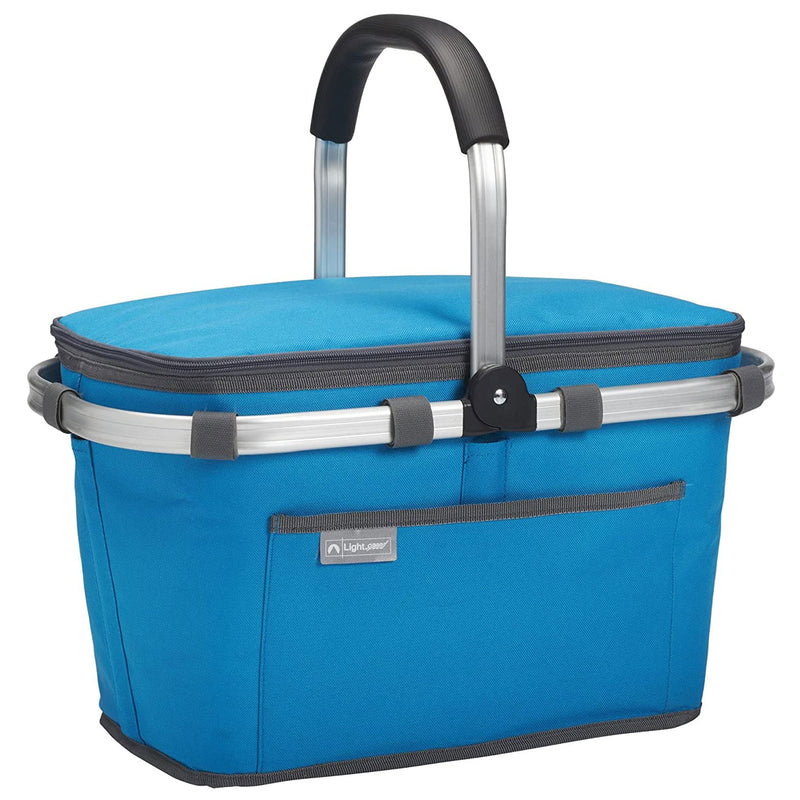 Lightspeed Collapsible Insulated Outdoor Picnic Basket w/ Foam Grip Handle, Blue
