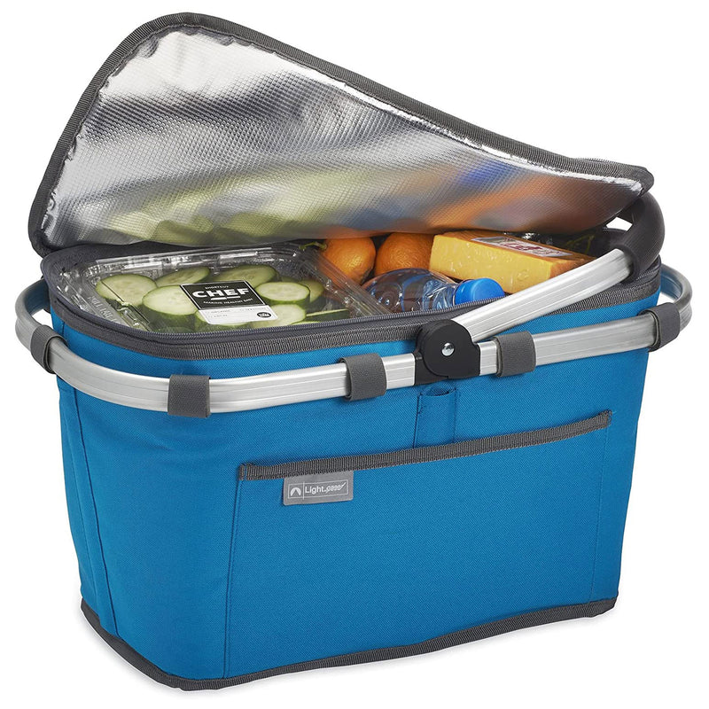 Lightspeed Collapsible Insulated Outdoor Picnic Basket w/ Foam Grip Handle, Blue