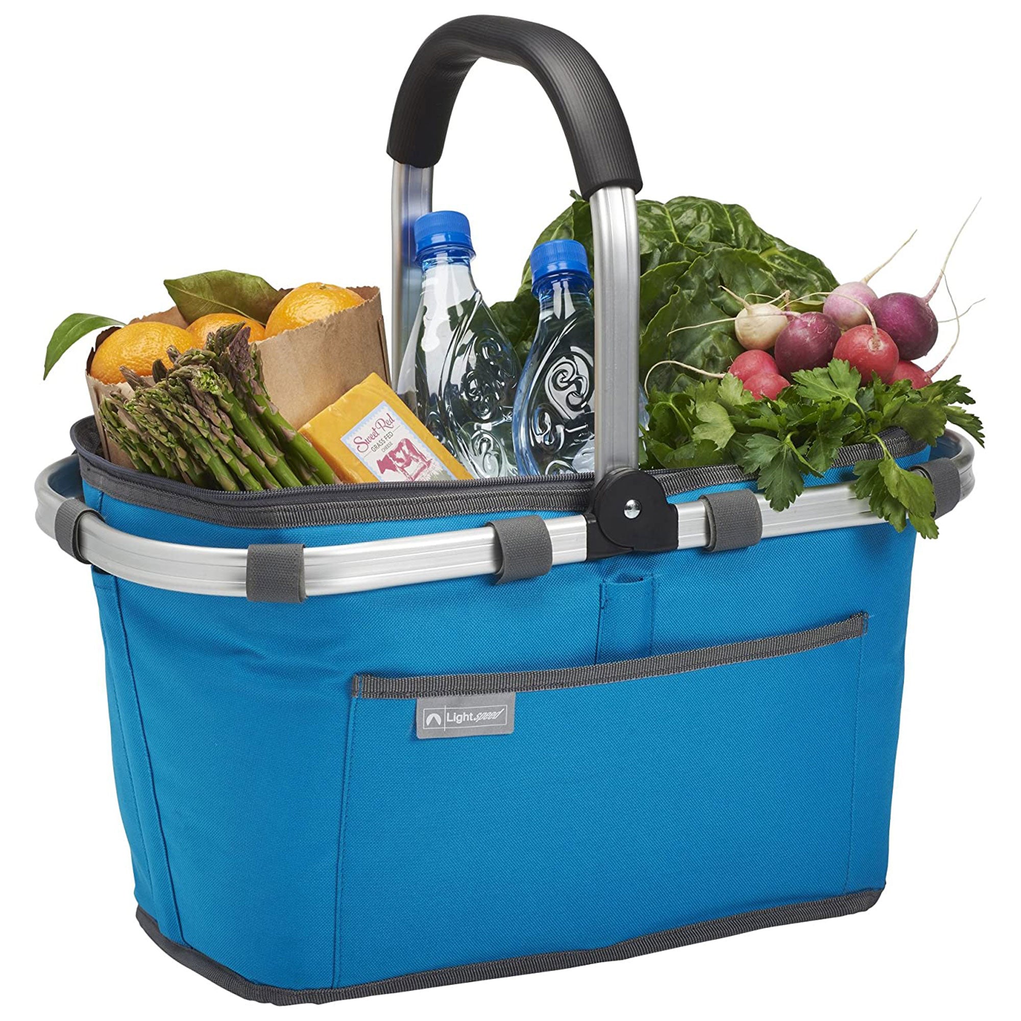 Lightspeed Collapsible Insulated Outdoor Picnic Basket w/ Foam Grip Handle, Blue