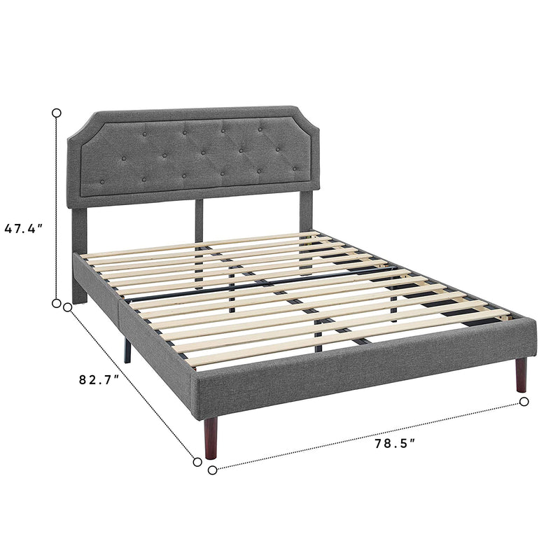 BIKAHOM Upholstered Platform Bed with Button Tufted Headboard, King, Dark Grey