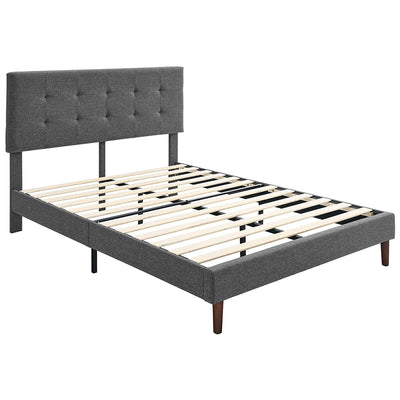 BIKAHOM Upholstered Platform Bed with Square Stitch Headboard, Queen, Dark Grey