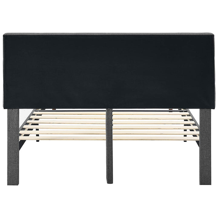 BIKAHOM Upholstered Platform Bed with Square Stitch Headboard, King, Dark Grey