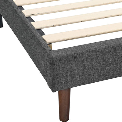 BIKAHOM Upholstered Platform Bed with Square Stitch Headboard, Queen, Dark Grey