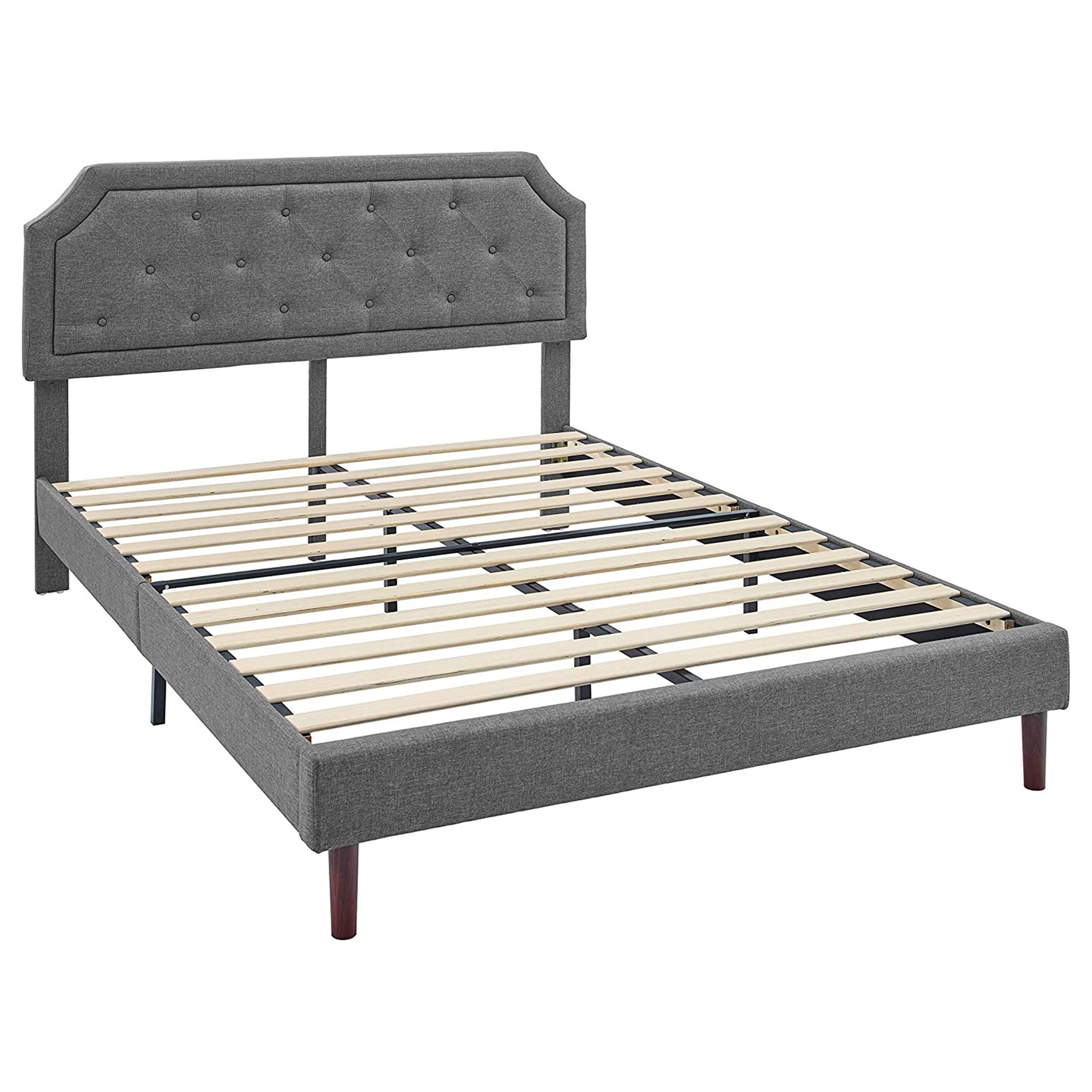 Upholstered Platform Bed with Button Tufted Headboard, King, Grey (Open Box) - VMInnovations