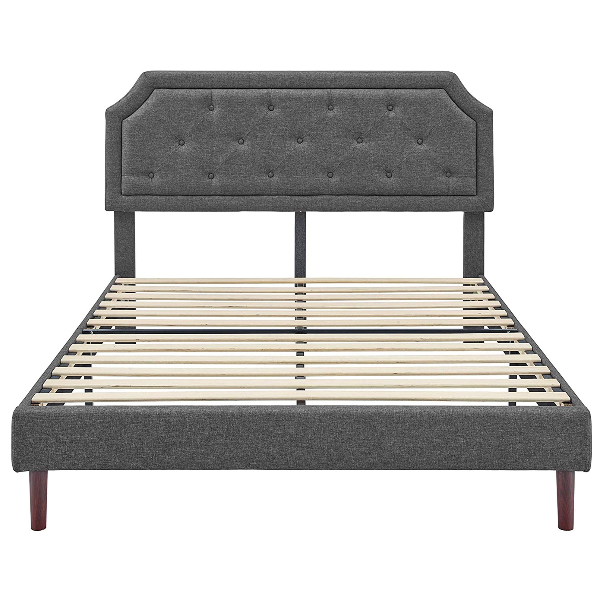 Upholstered Platform Bed with Button Tufted Headboard, King, Grey (Open Box) - VMInnovations