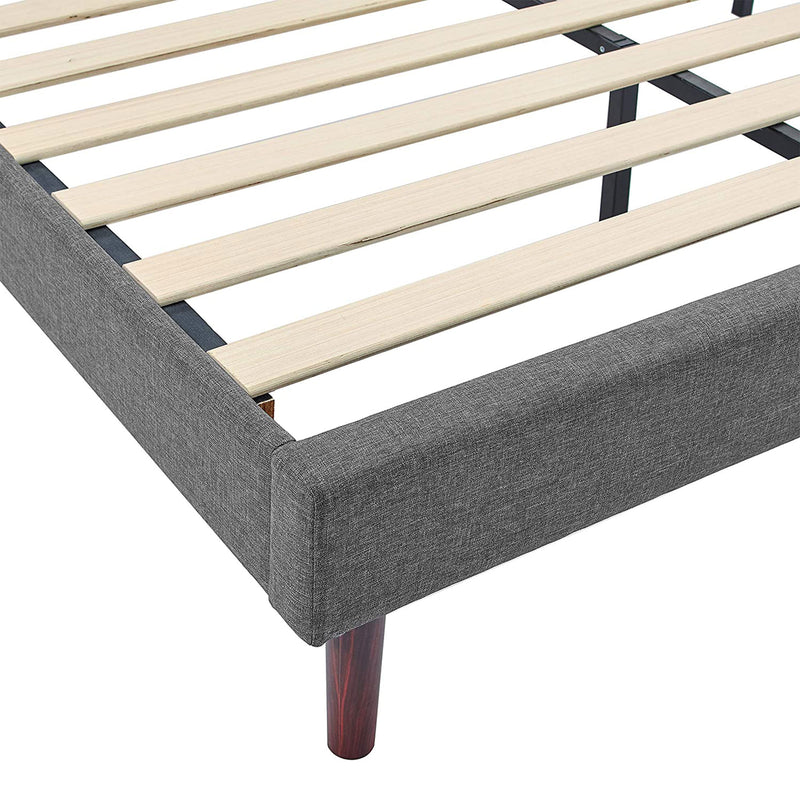 BIKAHOM Upholstered Platform Bed with Button Tufted Headboard, Full, Dark Grey