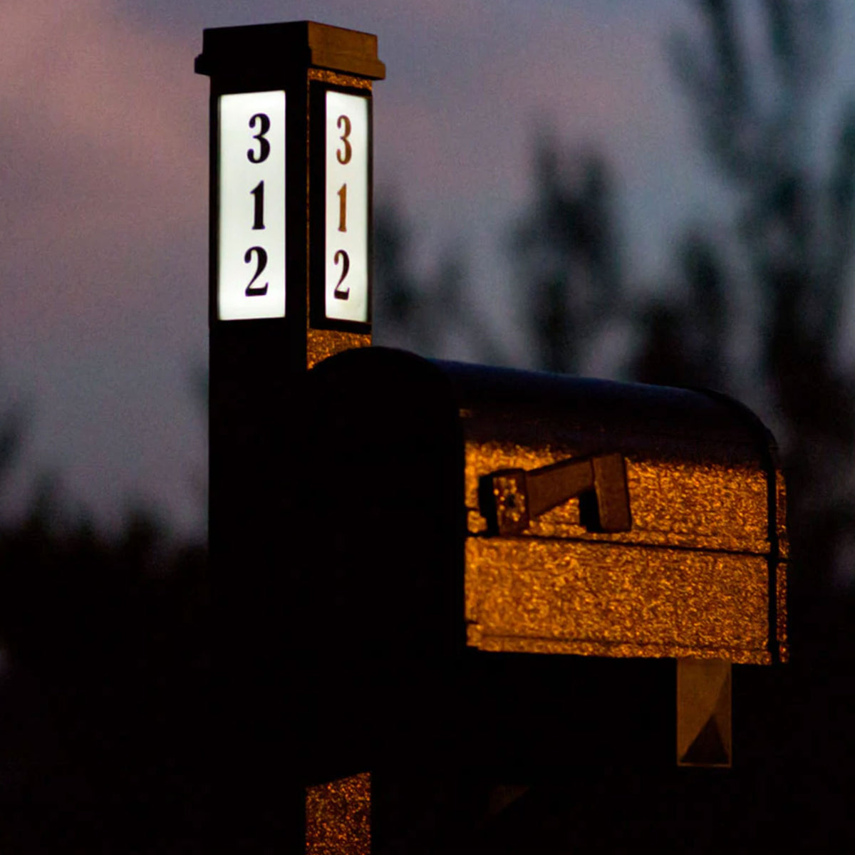 BrightLight Mailbox Solar Illuminated Single Post 2 Door Mailbox Kit, Bronze