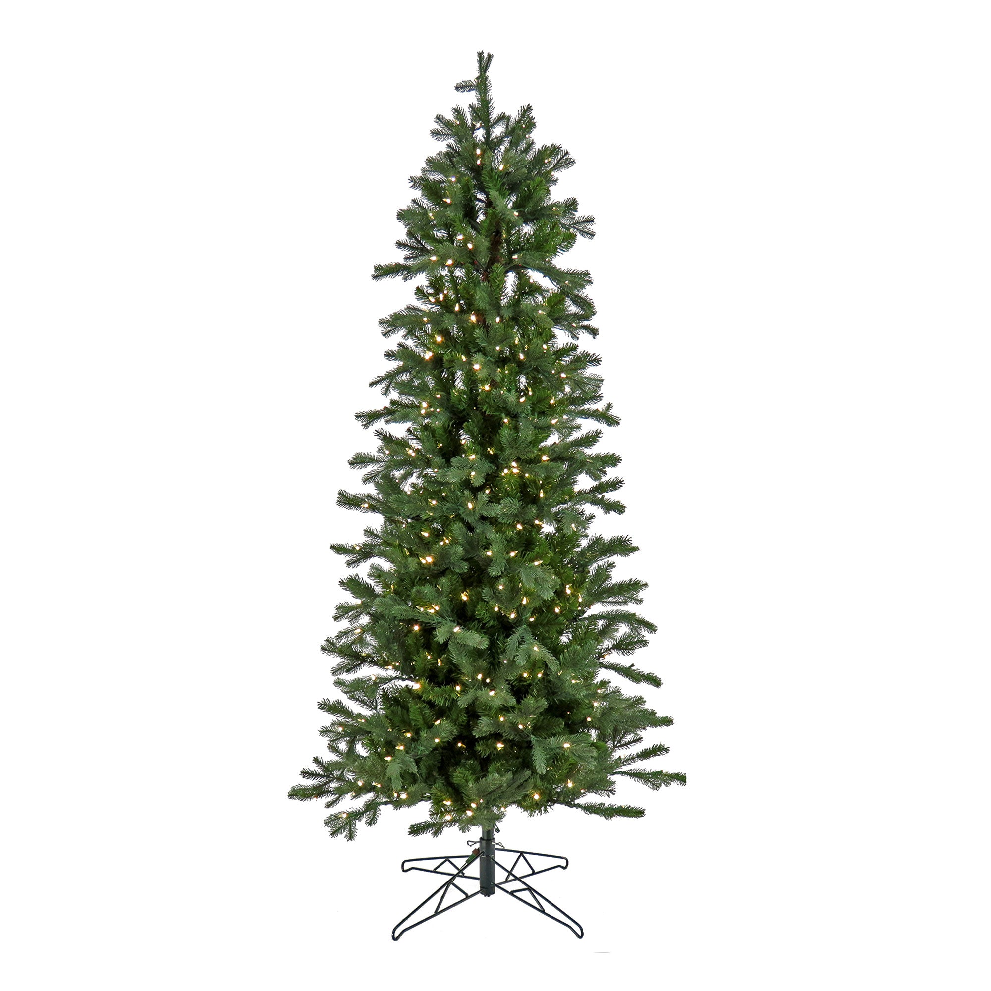 HGTV Home Collection Pre-Lit Artificial Slim Balsam Christmas Tree with PowerConnect LED Lights, Hinged Branches, Plug In, 7.5ft