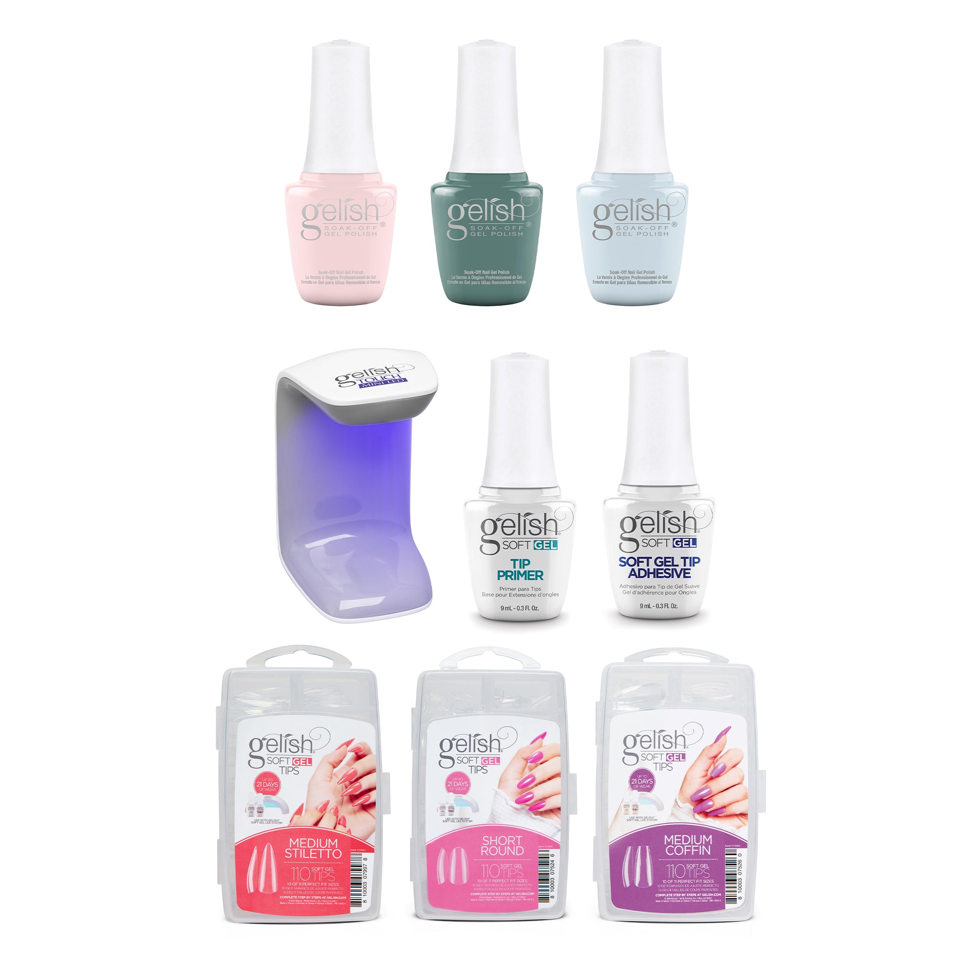 Gelish Mini Spring Full Bloom Polish Set, 3 Pack with 330 Count 3 Type Nail Kit - VMInnovations