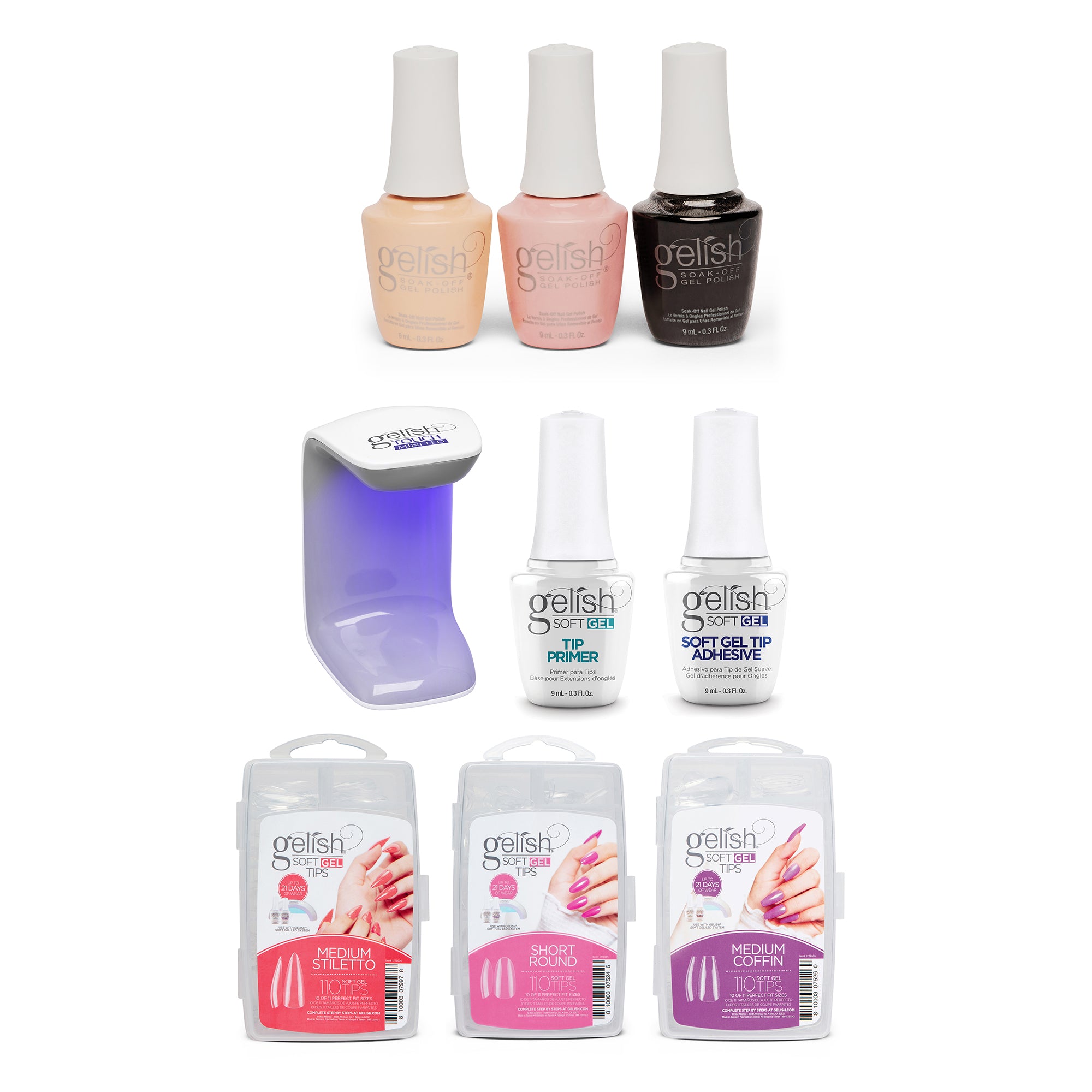 Gelish Core Classic Pack 9mL Polish Set, 3 Color with 330 Count 3 Type Nail Kit