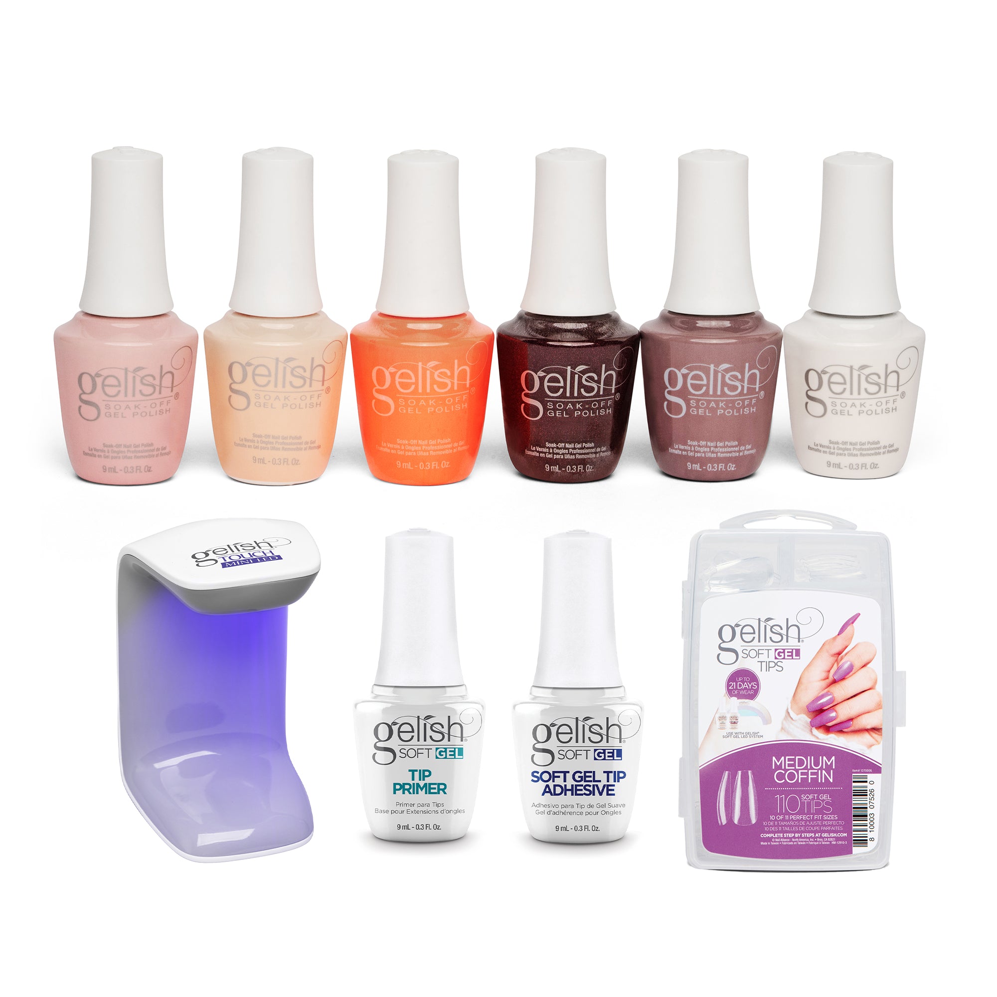 Gelish Core Collection Gel Polish Set, 6 Pack and 110 Count Medium Coffin Kit - VMInnovations