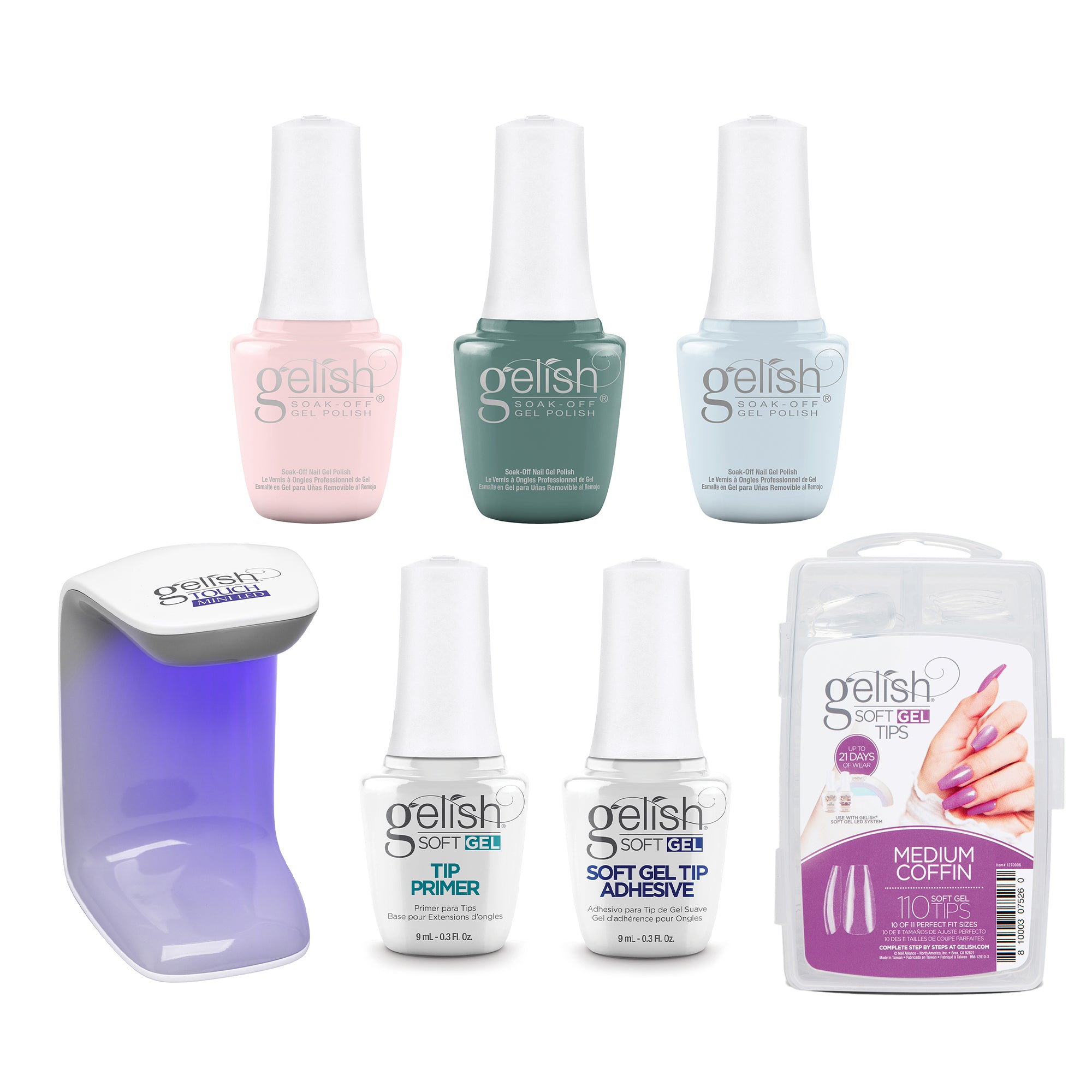 Gelish Spring 2022 Full Bloom Gel Polish, 3 Pack and 110 Count Medium Coffin Kit - VMInnovations