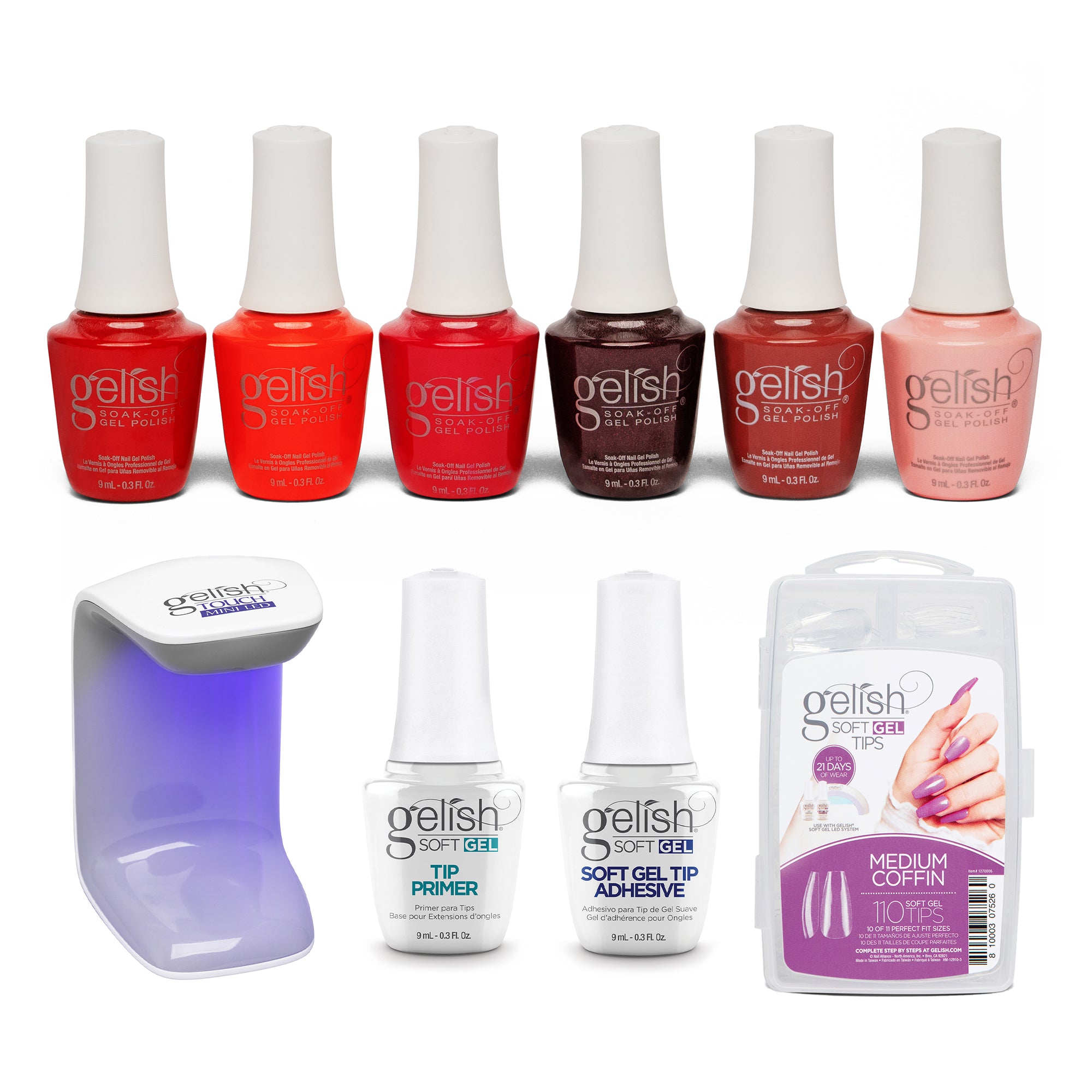 Gelish Reds of the Year Gel Polish Core Collection & 110 Count Medium Coffin Kit - VMInnovations