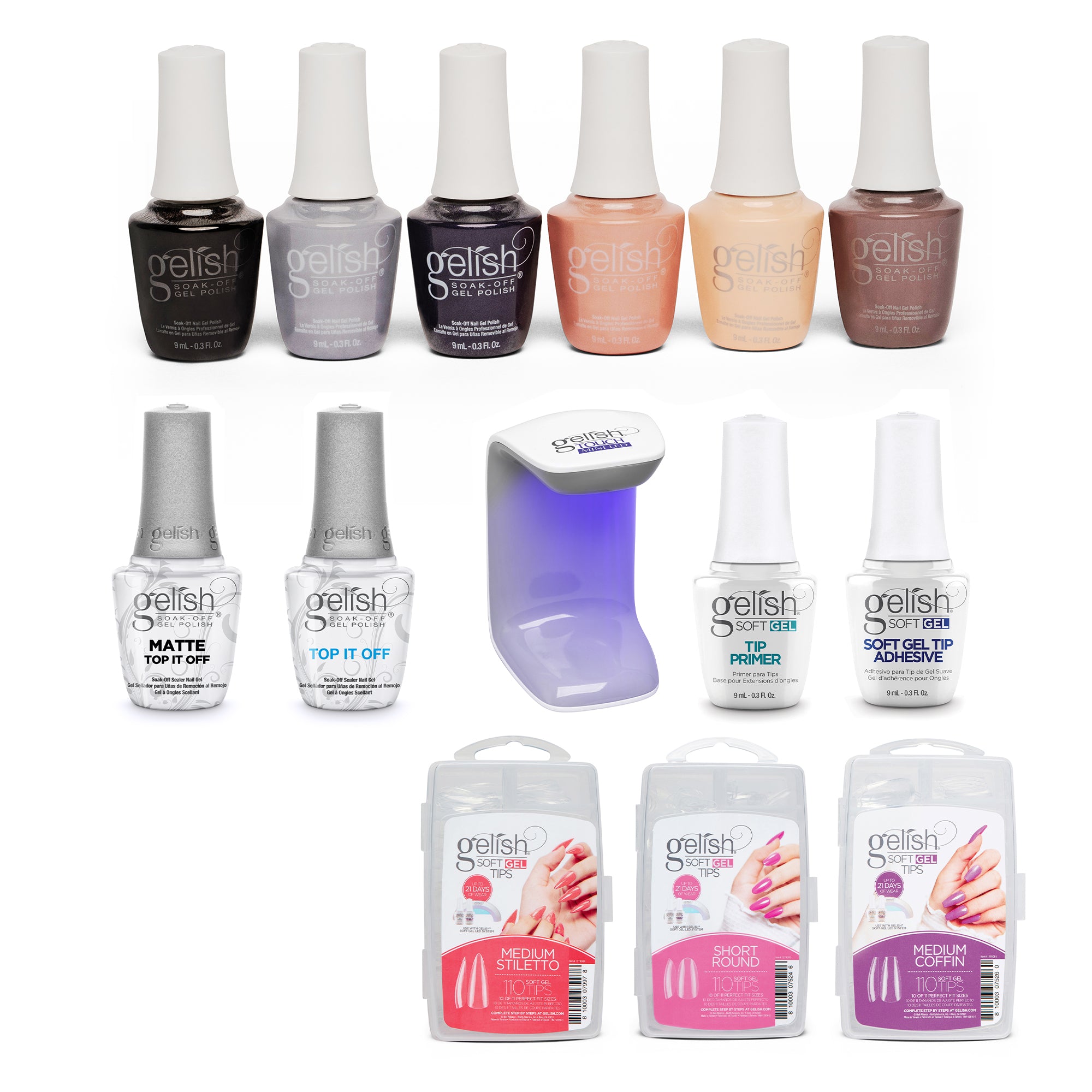 Gelish 330 Medium Coffin Stiletto Nail Kit with Polish Sealer and Neutral Set
