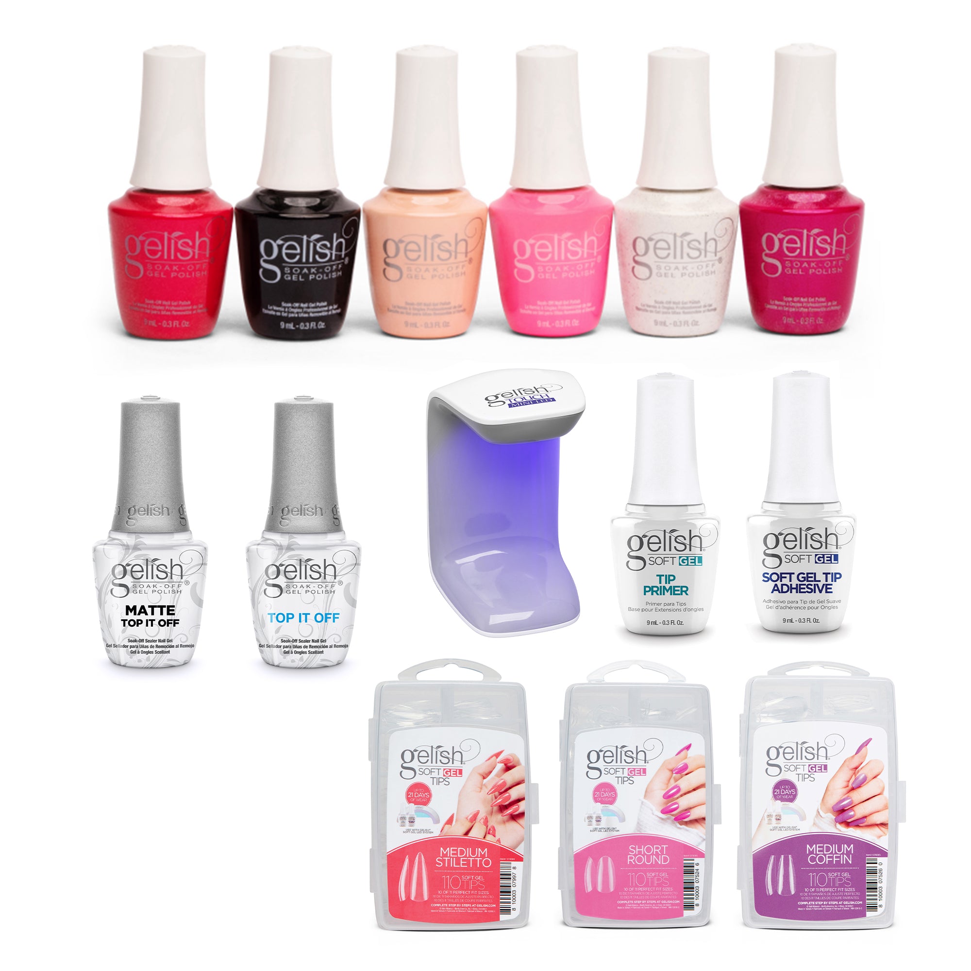Gelish Medium Coffin Stiletto Nail Kit w/ Polish Sealer & Forever Fabulous Set