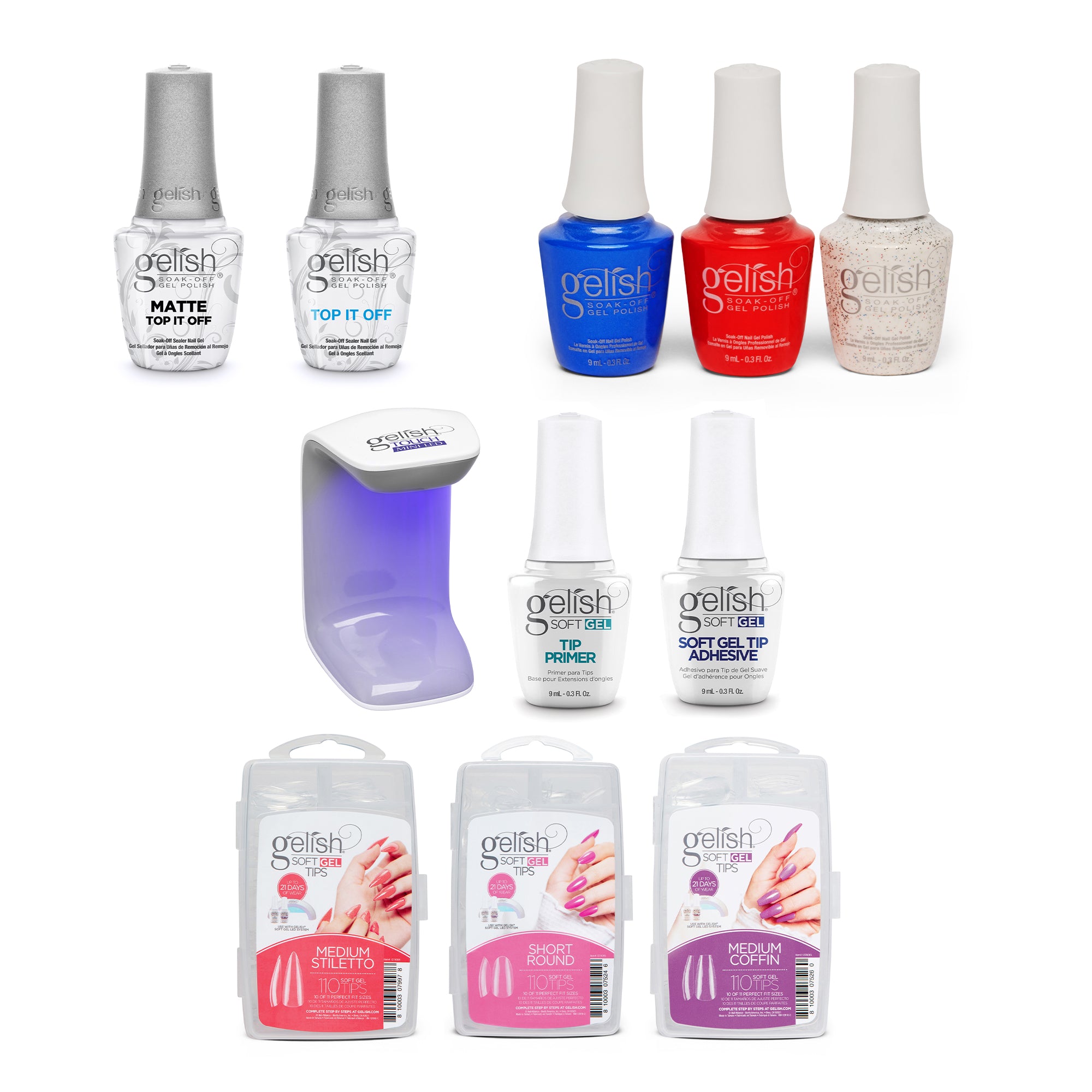 Gelish 330 Medium Coffin Stiletto Nail Kit with Polish Sealer and Americana Set