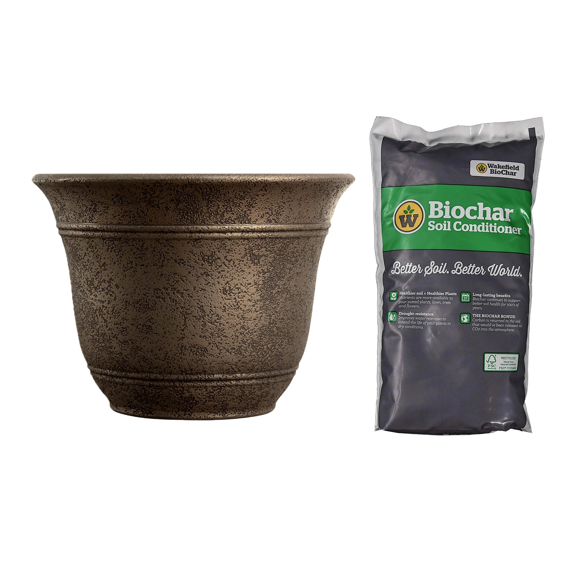 HC Companies 13in Sierra Planter & Wakefield 1 Gallon Biochar Soil Conditioner