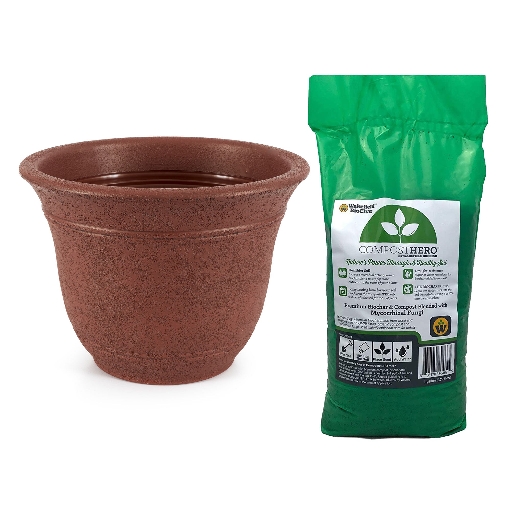 Listo 13" Resin Sierra Planter & Wakefield Biochar Compost w/ Mycorrhizal Fungi