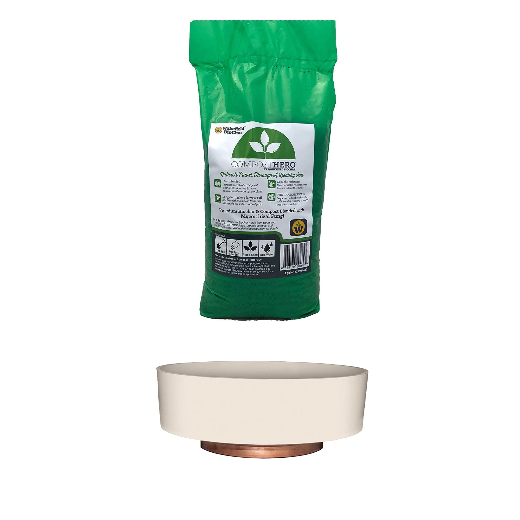 HC Companies 8 Inch Capri Planter, Vanilla Bisque & Wakefield HERO 1gal Compost