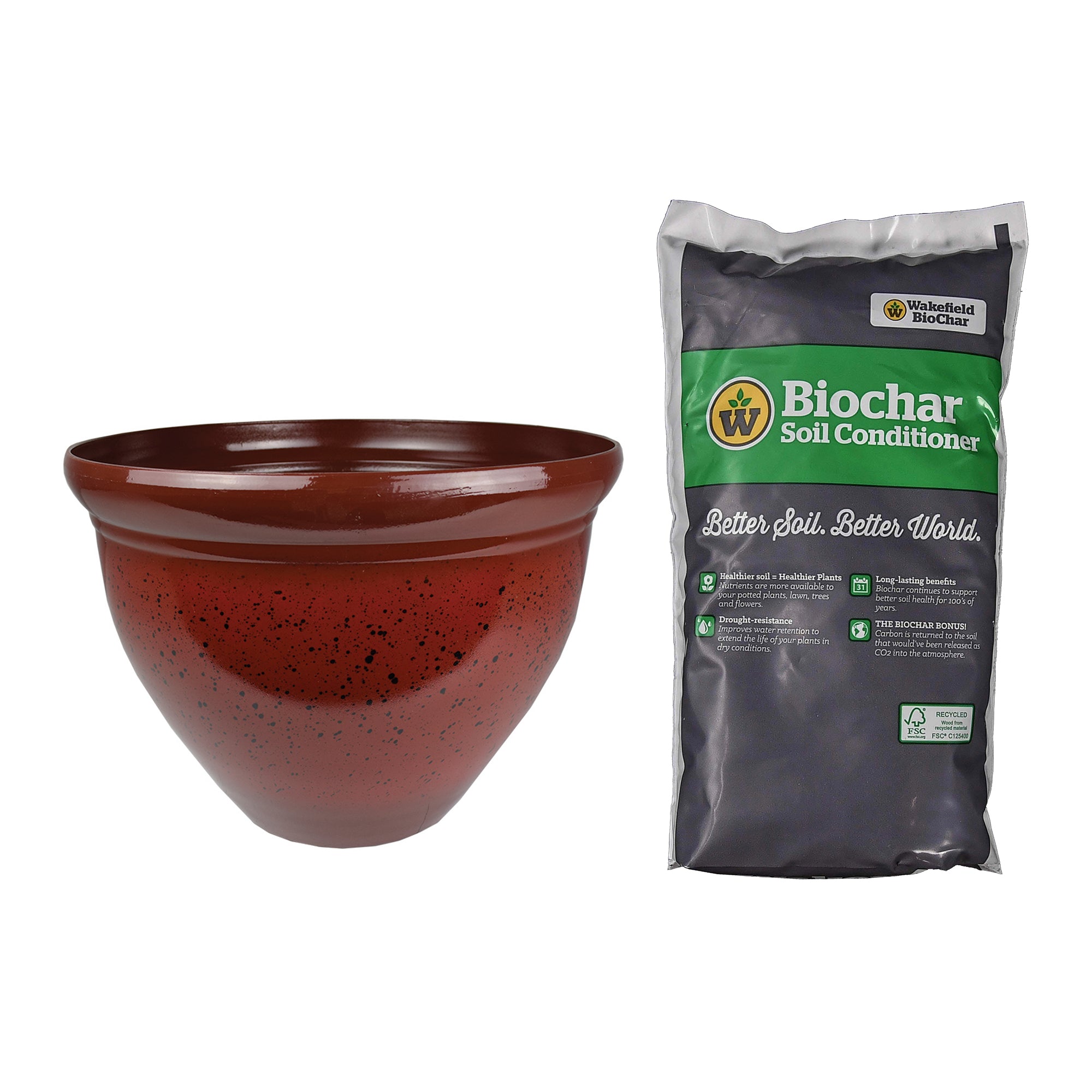 HC Companies Pizzazz Round Garden Planter Pot with Wakefield Soil Conditioner - VMInnovations