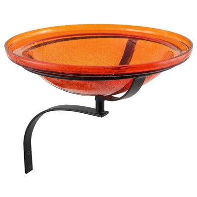 Achla Designs 12 Inch Wall Mount Crackle Glass Bowl & Birdbath, Mandarin Orange