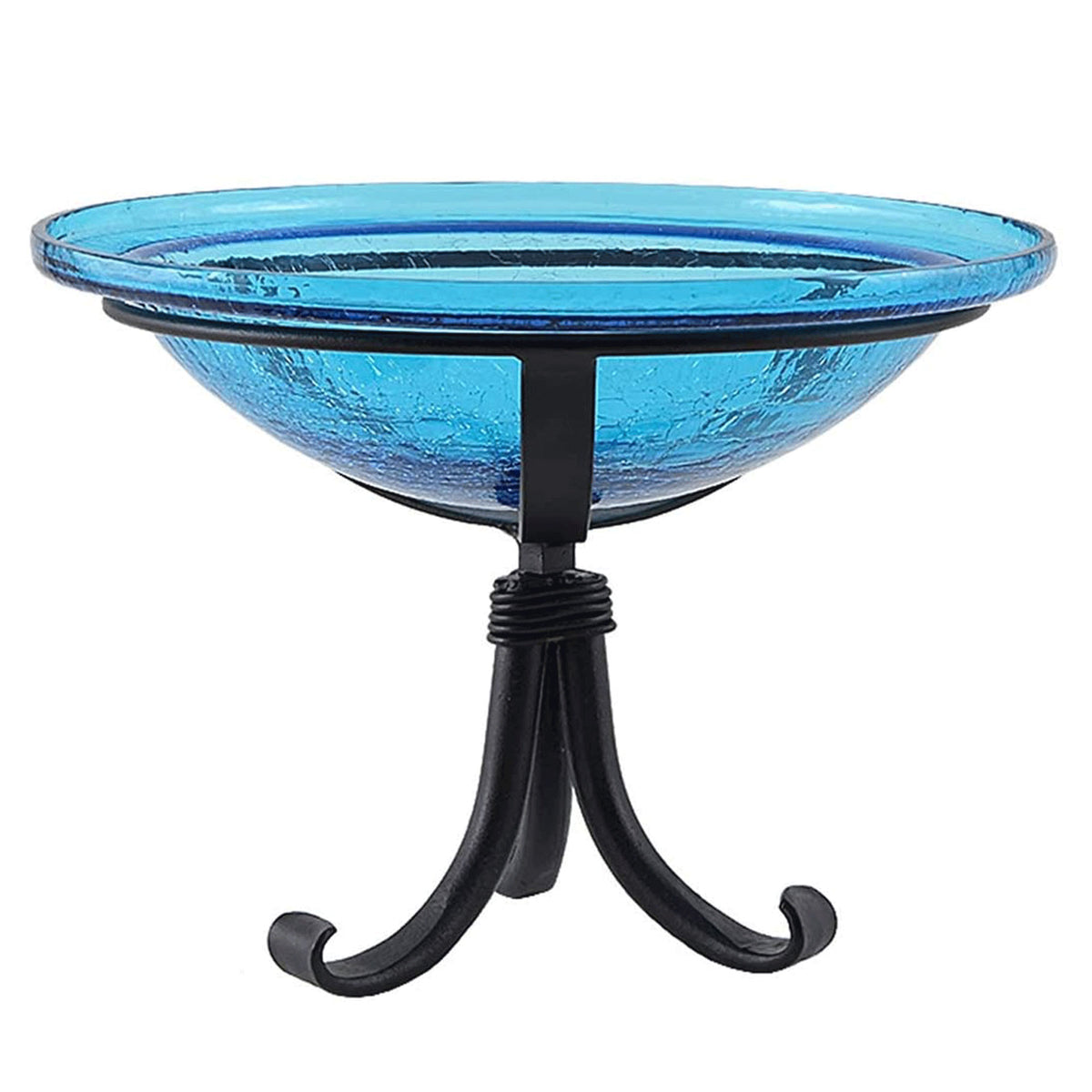 Achla Designs Hand Blown Crackle Glass Garden Birdbath with Tripod Stand, Teal
