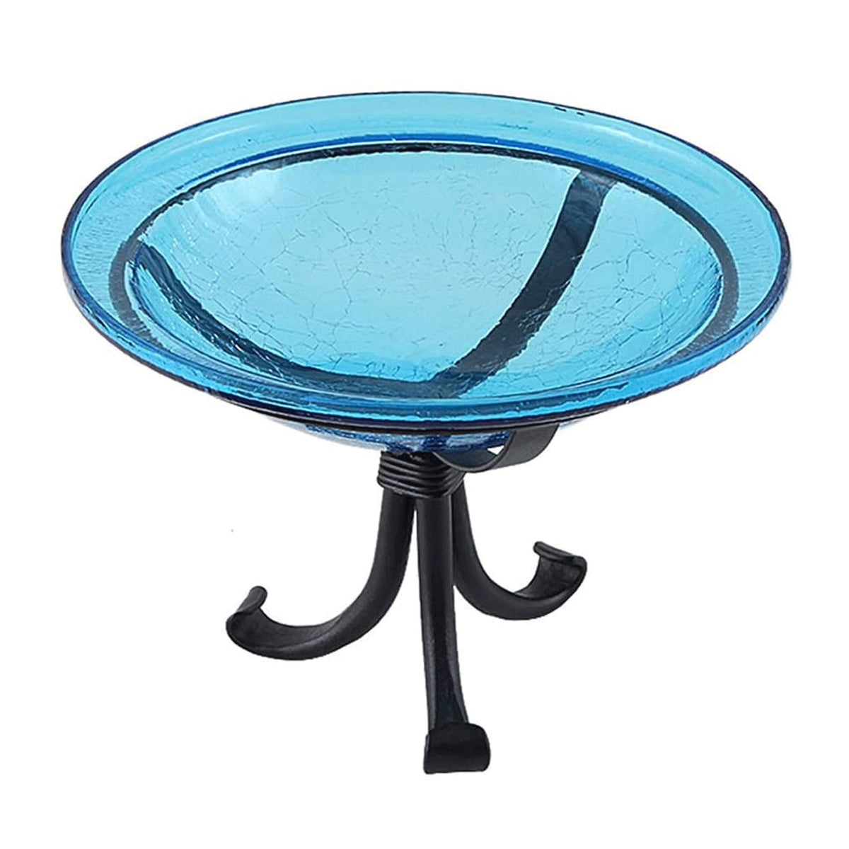 Achla Designs Hand Blown Crackle Glass Garden Birdbath with Tripod Stand, Teal
