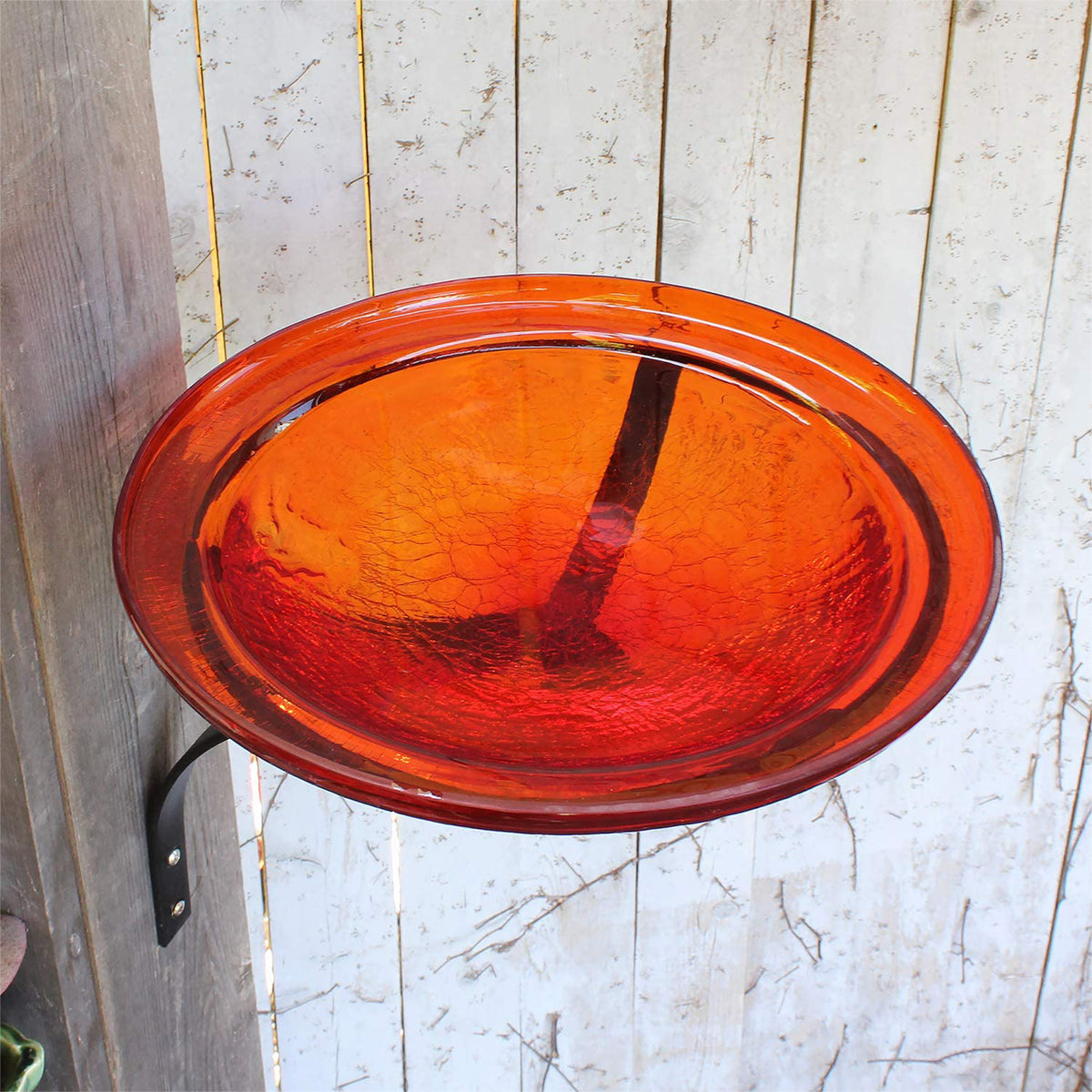 Achla Hand Blown Crackle Glass Birdbath w/ Wall Mount, Tomato Red (Open Box)
