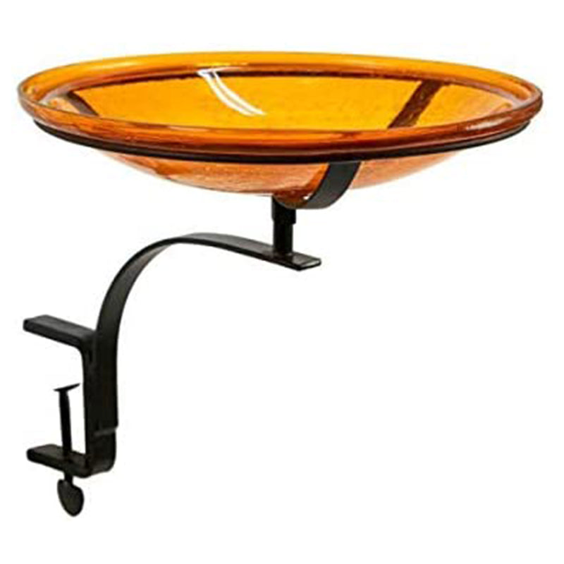Achla Designs 14 Inch Rail Mount Crackle Glass Bowl & Birdbath, Mandarin Orange