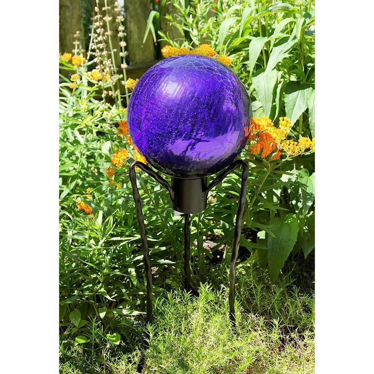 Achla Designs 10 Inch Gazing Glass Globe Crackle Sphere Garden Ornament, Blue