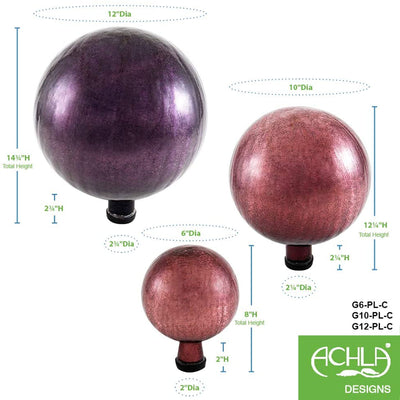 Achla Designs 10 Inch Gazing Glass Crackle Globe Sphere Garden Ornament, Plum