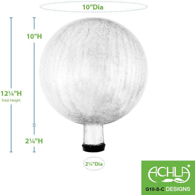 Achla Designs 10 Inch Gazing Glass Crackle Globe Sphere Garden Ornament, Silver